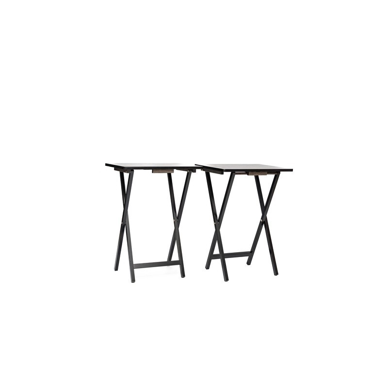 Indoor Folding TV Tray Table Set of 2 Portable Space Saving Rubberwood Black New