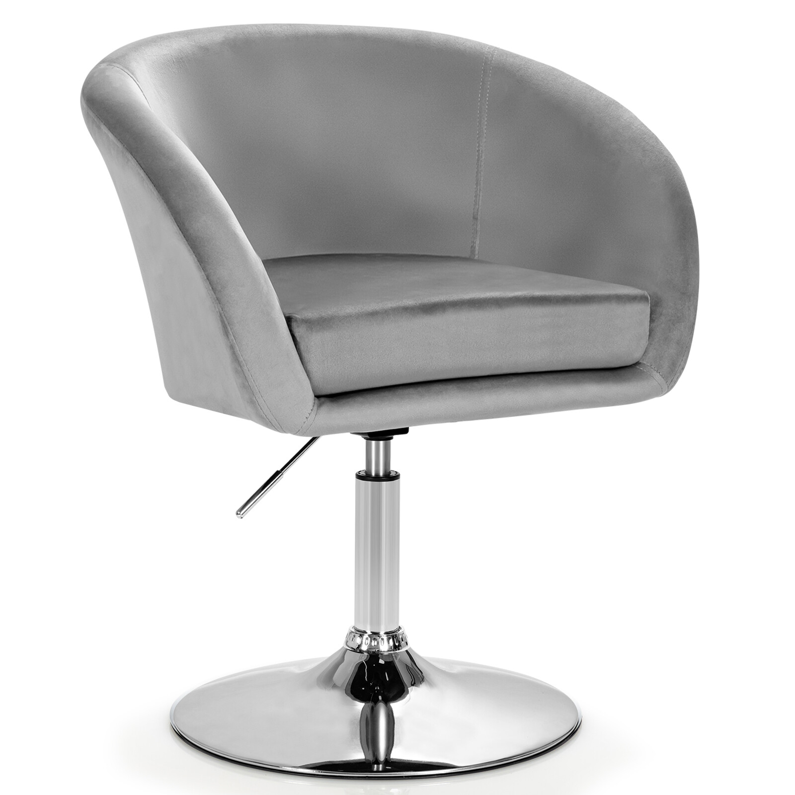 Modern Velvet Chair Height Adjustable Bar Stool 360° Swivel Makeup Seat Grey