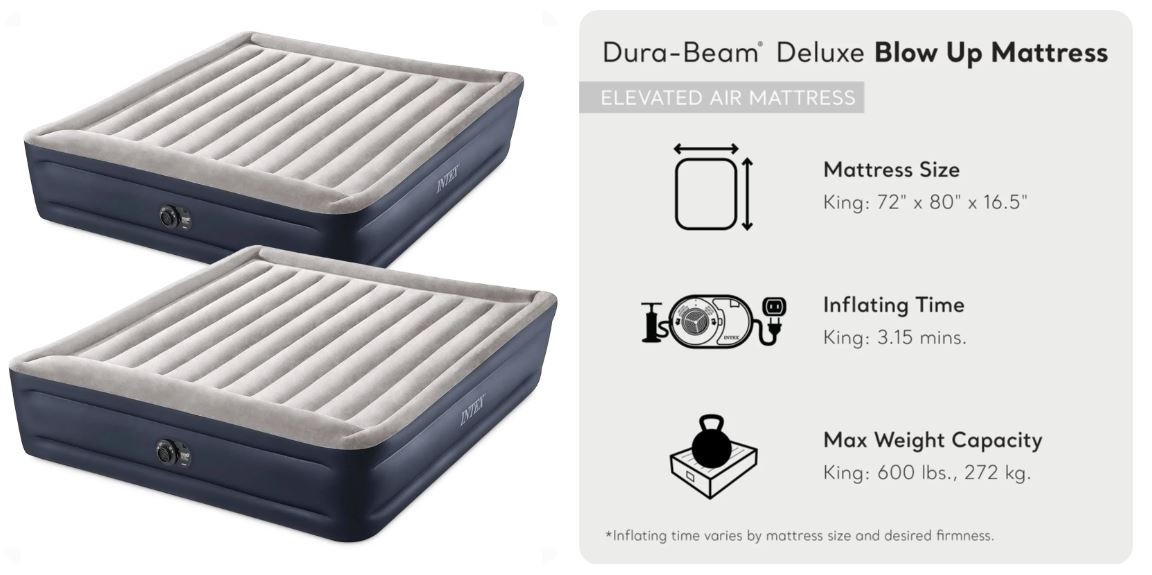 Intex Dura Beam Plus Deluxe Blow Up Air Mattress King Size with Built-In Pump