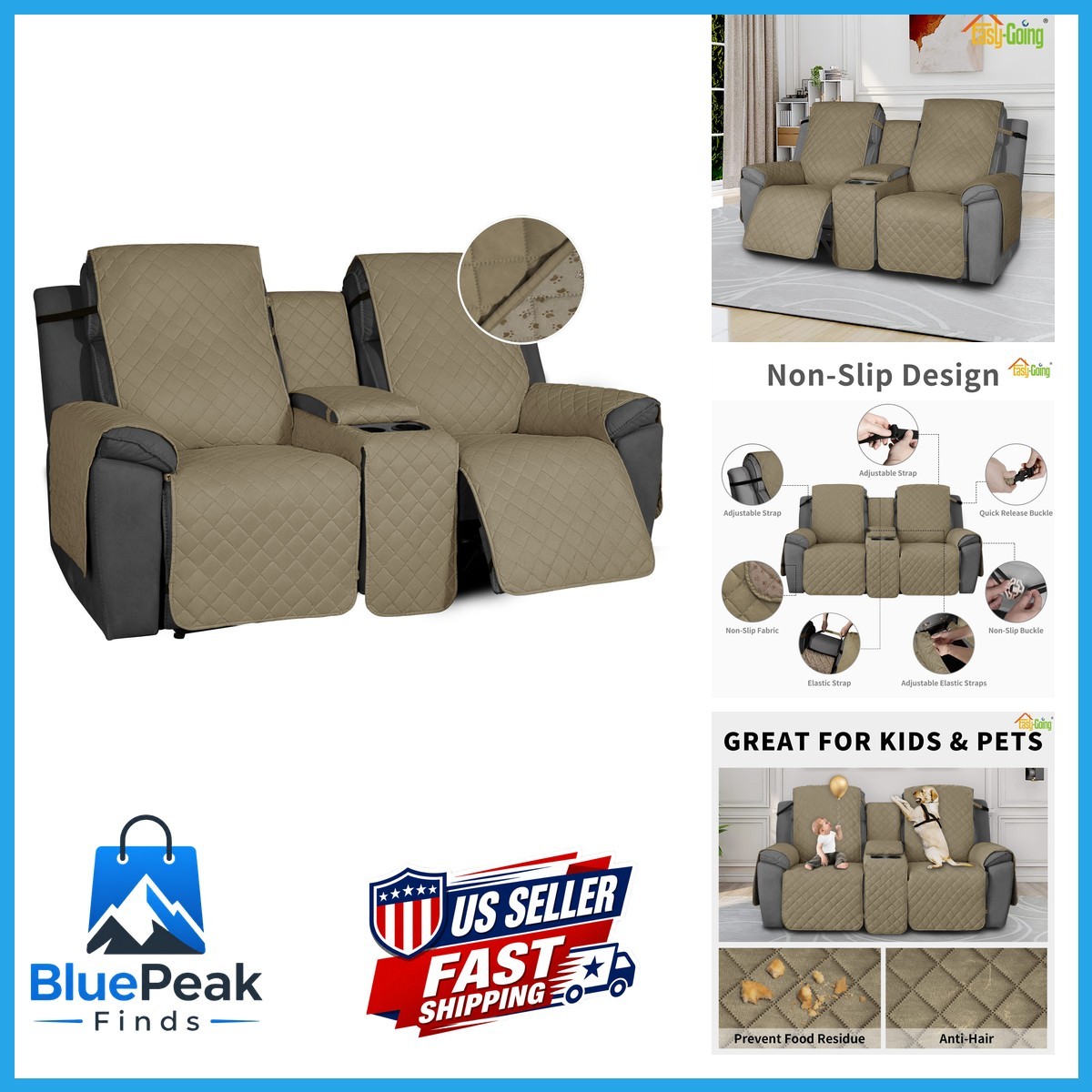 Easy-Going Non-Slip Loveseat Recliner Sofa Cover Console Water Resistant Double