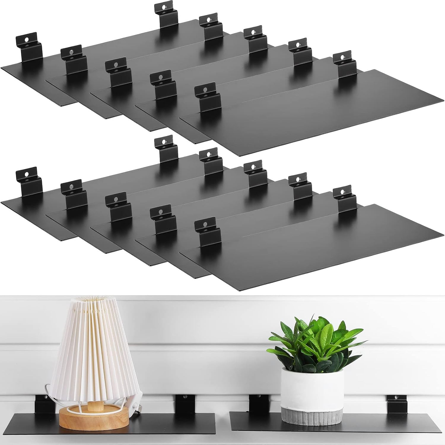 10 Pcs Metal Slatwall Shelves, 12 X 6 Inch Hanging Flat Slat Wall Shelf