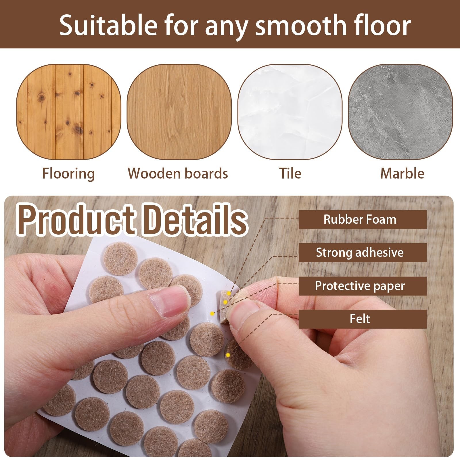 48 Pcs 1/2 Inch Felt Pads for Chair Legs Brown diameter 0.5 inches,
