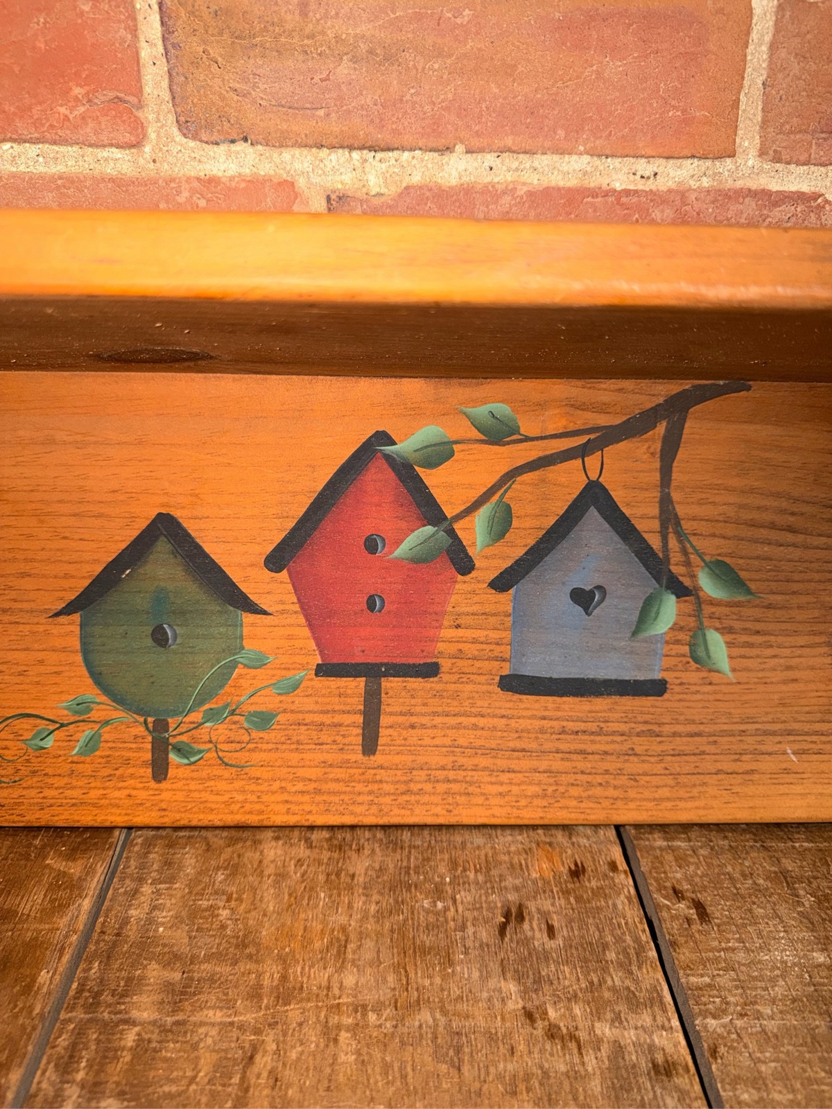 Vintage Wood Wall Shelf Hand Painted Birdhouse Country Farmhouse Decor Rustic