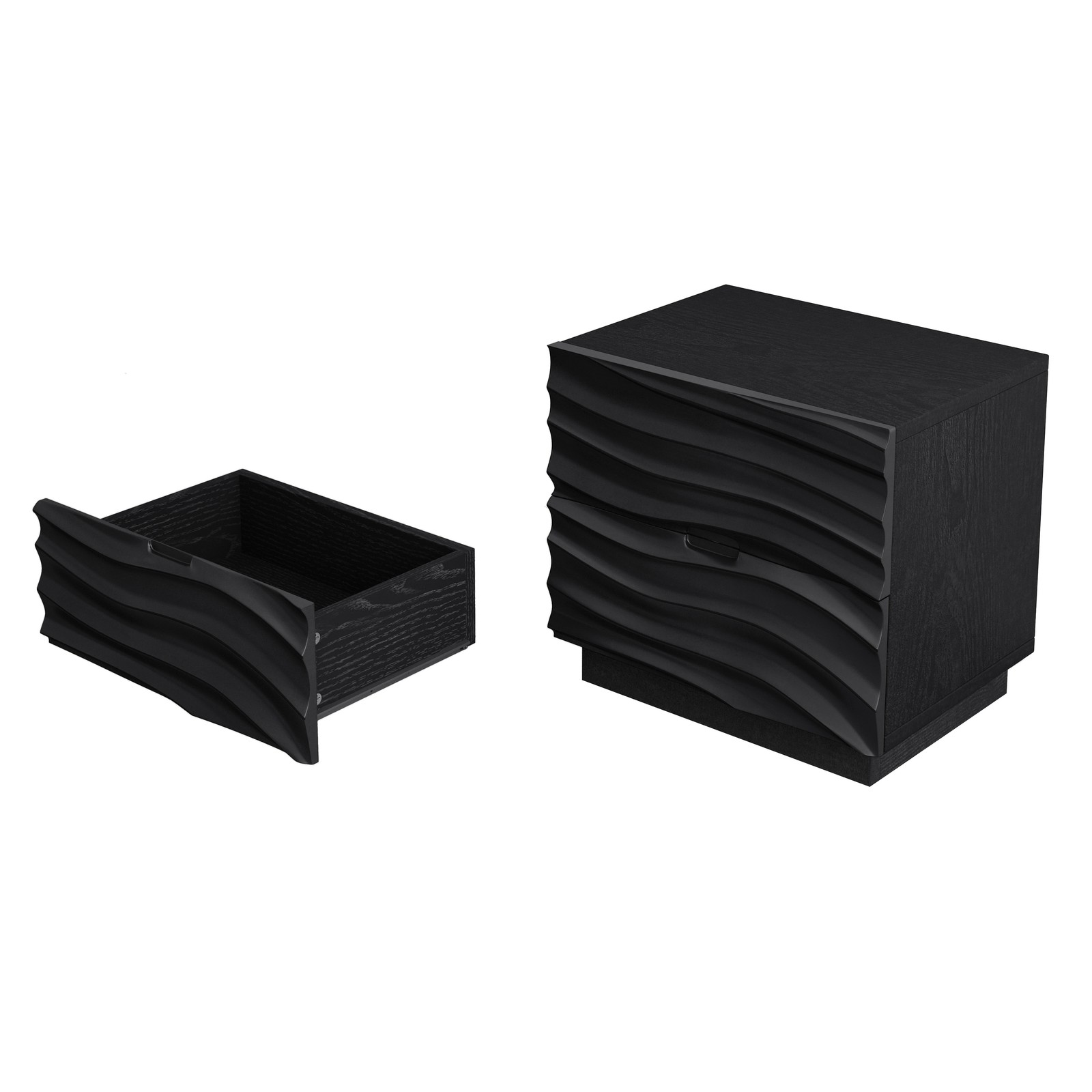 Solid Wood Nightstand with 2 Drawers, Black, 23.62″ L x 15.75″ W