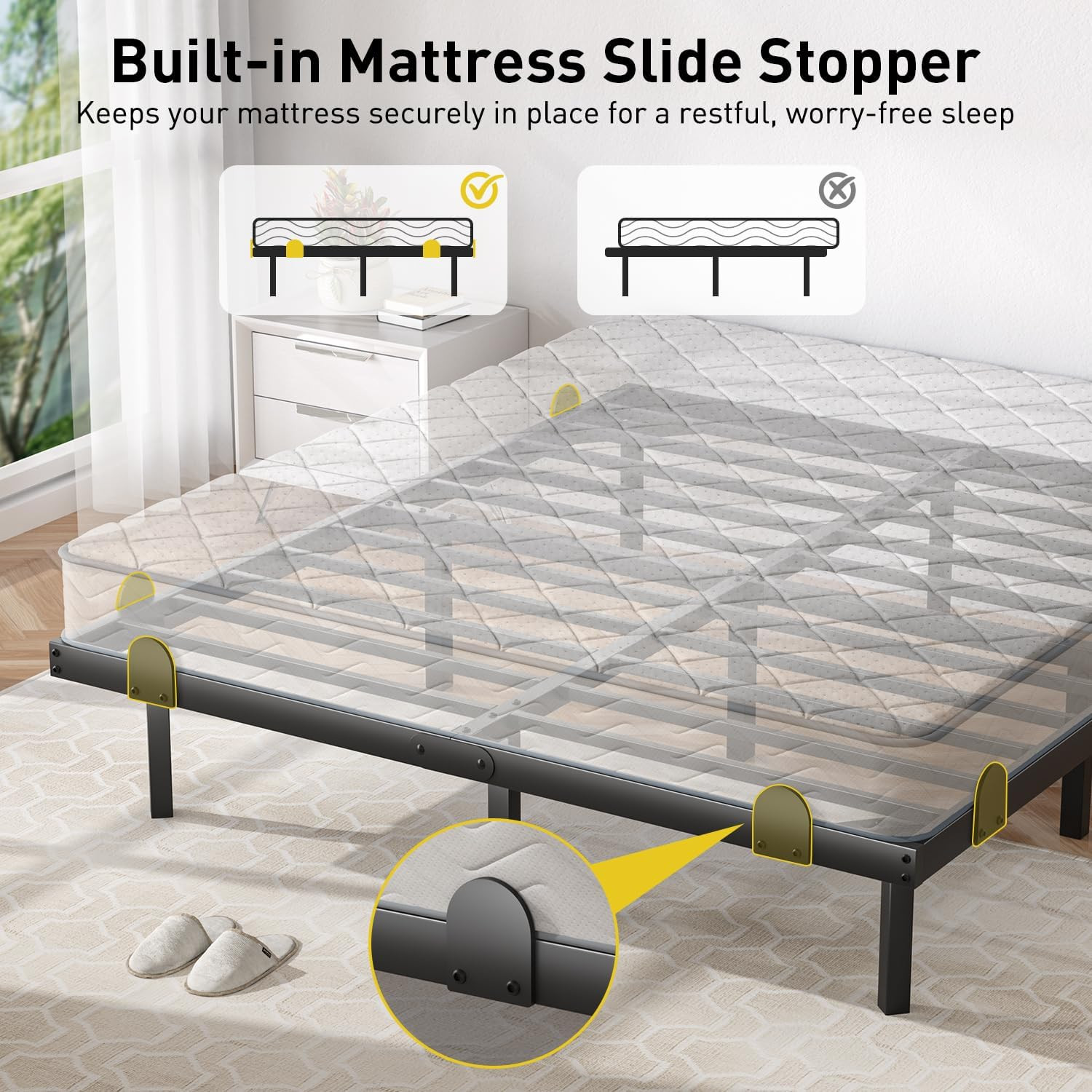 Floating Bed Frame with LED Lights and Charging Station 14 Inch King Size Float