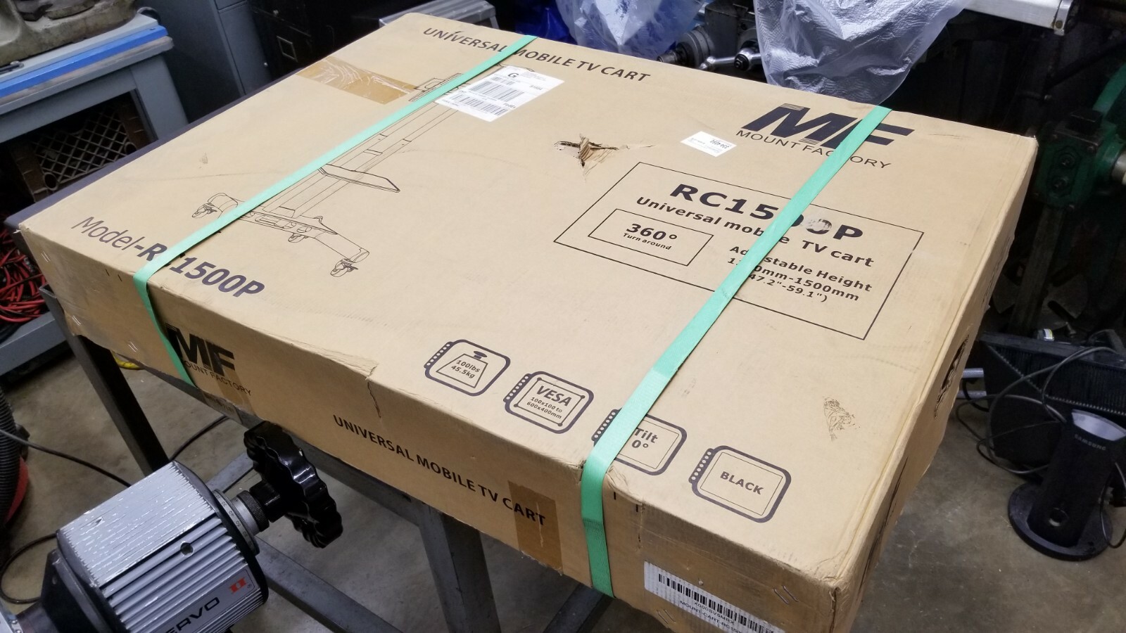 Mount Factory RC1500P Universal Mobile TV Cart 100lb Black (LOCAL PICKUP ONLY)