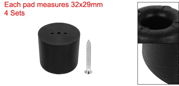 4 Pcs Black Furniture Pads 1.26″ W x 1.14″ H Cylinder Non Slip Feet with Screw