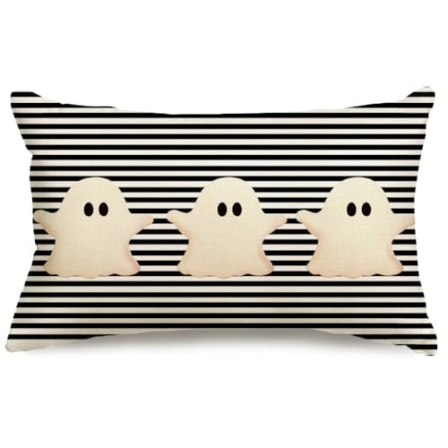 Halloween Pillow Covers 12×20 White Ghost 20″ x 12″ (Pack of 1) Black and White