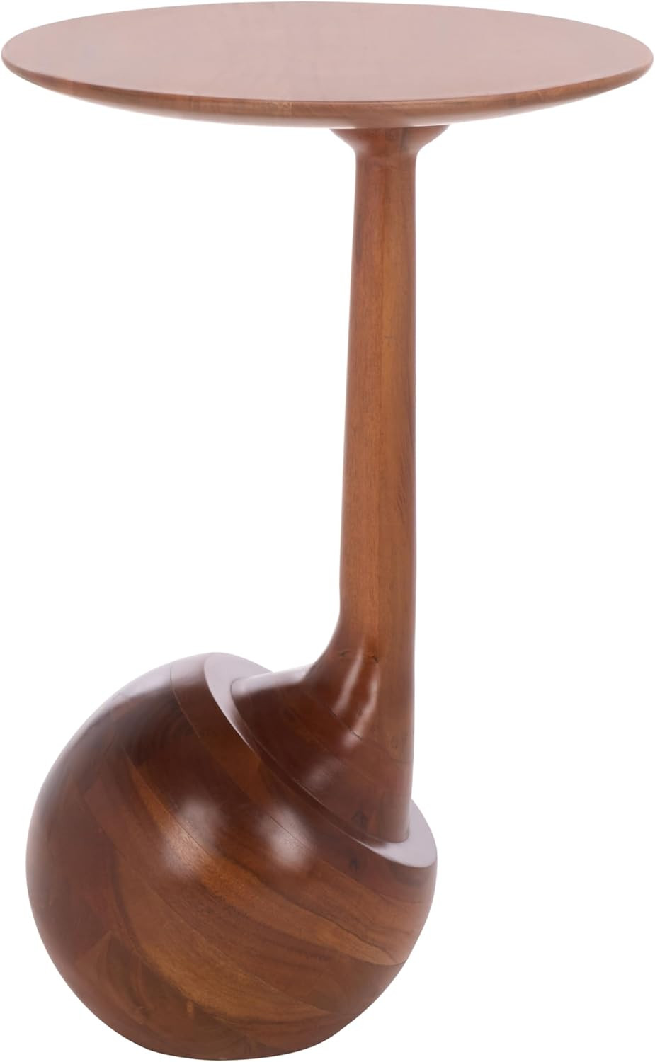 Irachi Solid Wood Accent Table with Sculptural Base in Walnut Finish