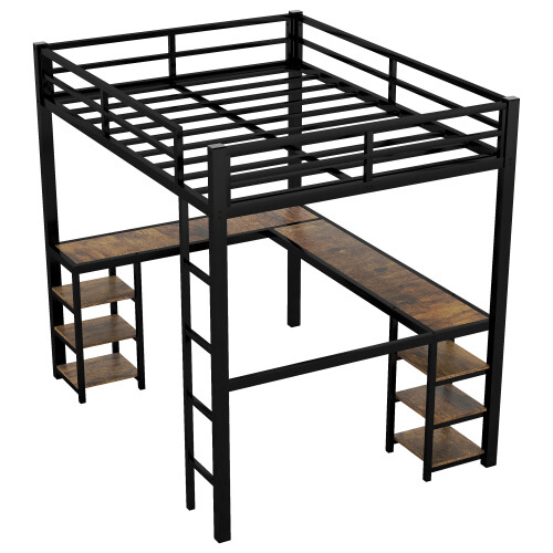 Heavy Duty Metal Loft Bed with Desk & Storage Shelves Twin/Twin XL/Full/Full XL