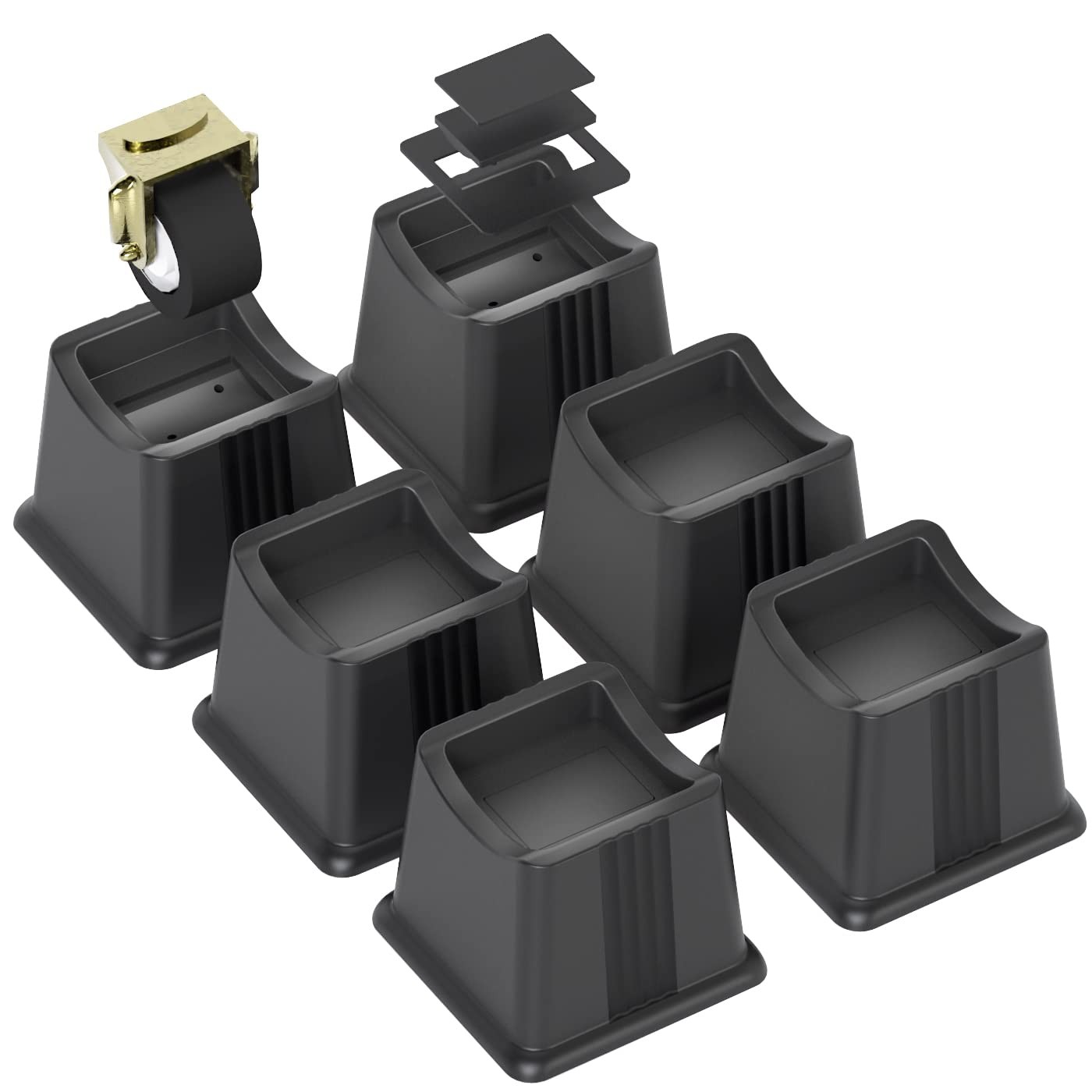 3″ Heavy Duty Bed Furniture Risers 6-Pack Supports 3000 lbs Posts Wheels