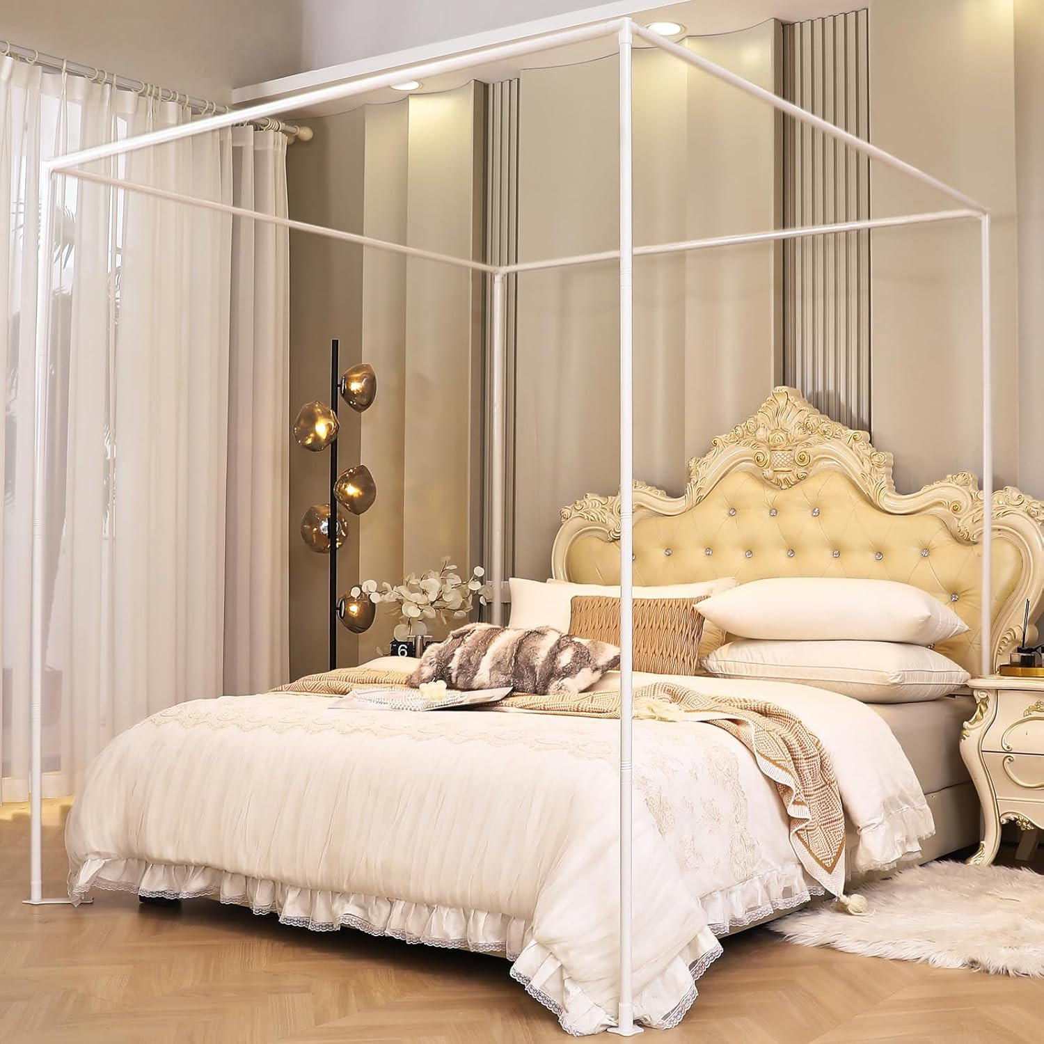 California King Size Canopy Bed Frame with Thickened Metal Poles, Four Corner Br
