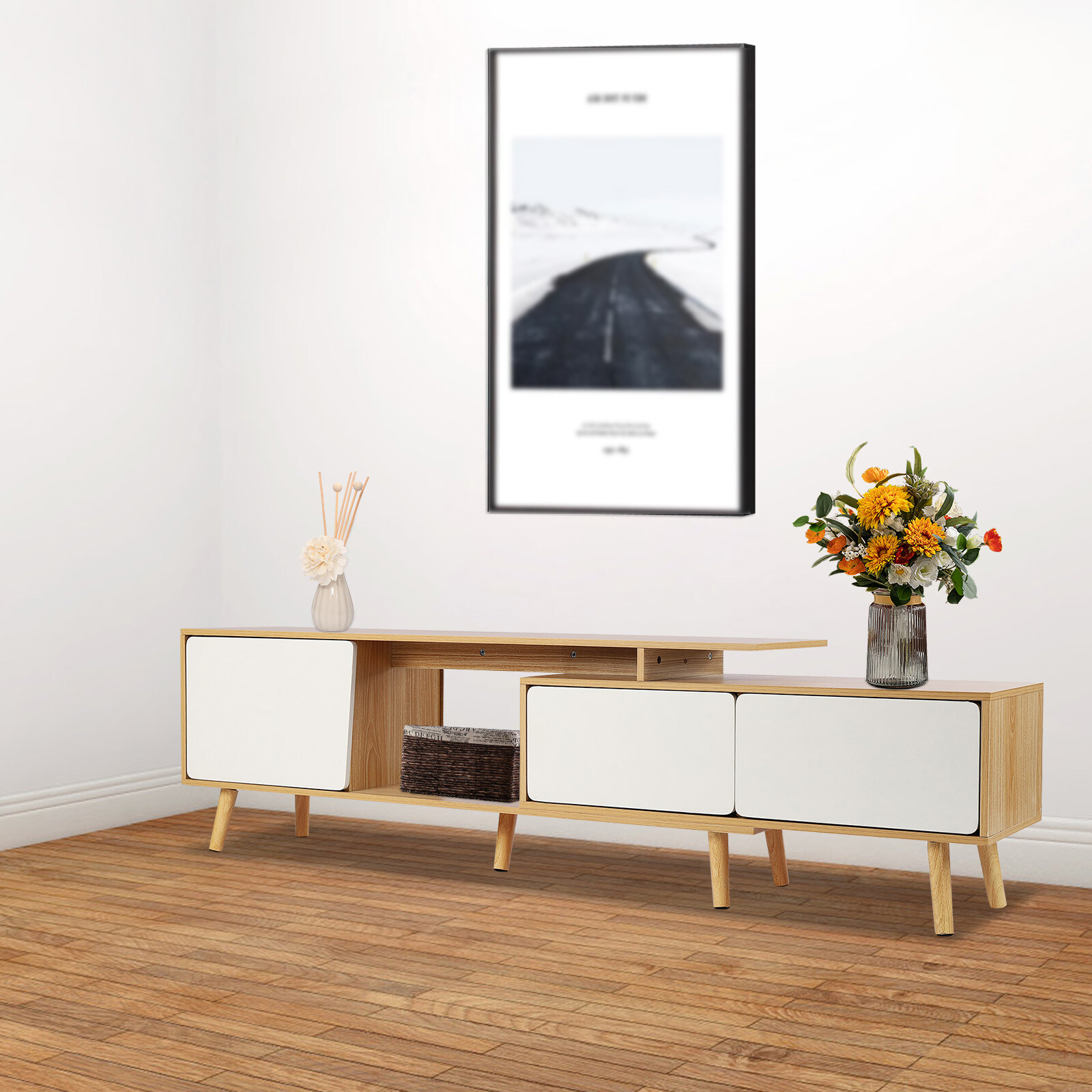 TV Stand Entertainment Center Media Console For TVs With Storage Cabinets Shelve