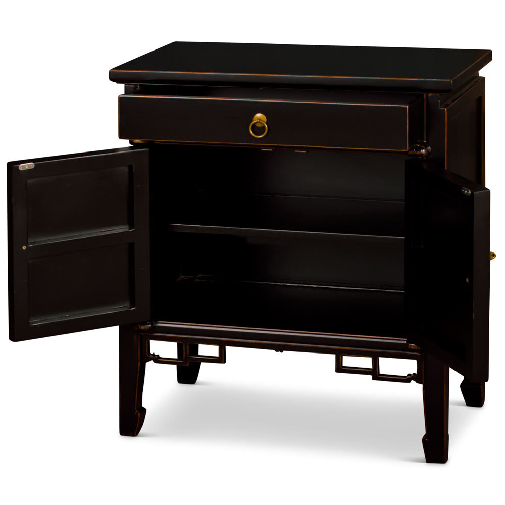 US SELLER – Distressed Black Elmwood Oriental Peking Cabinet