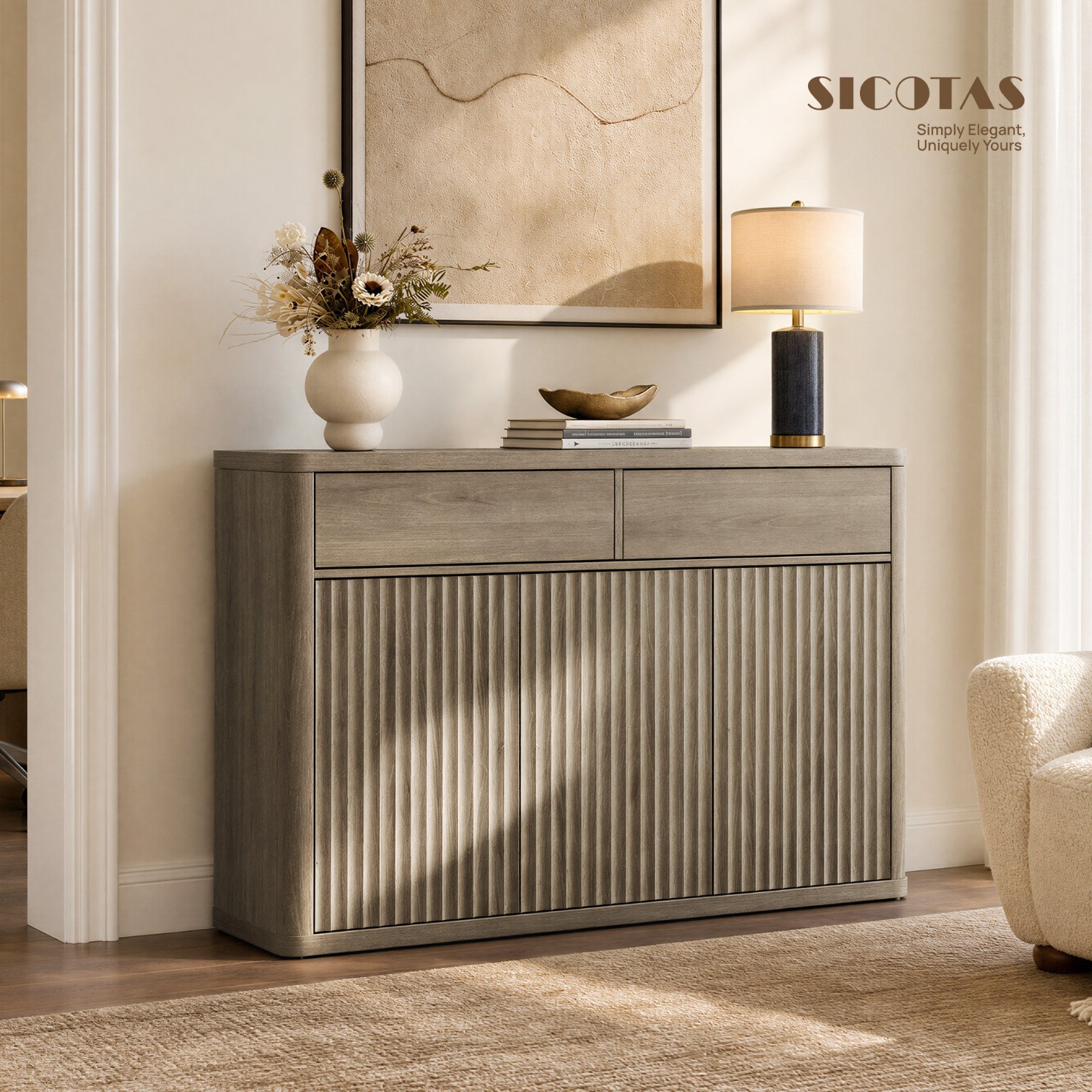 SICOTAS 50.1″ Buffet Cabinet Sideboard Storage Credenza w/ Drawer & Shelf