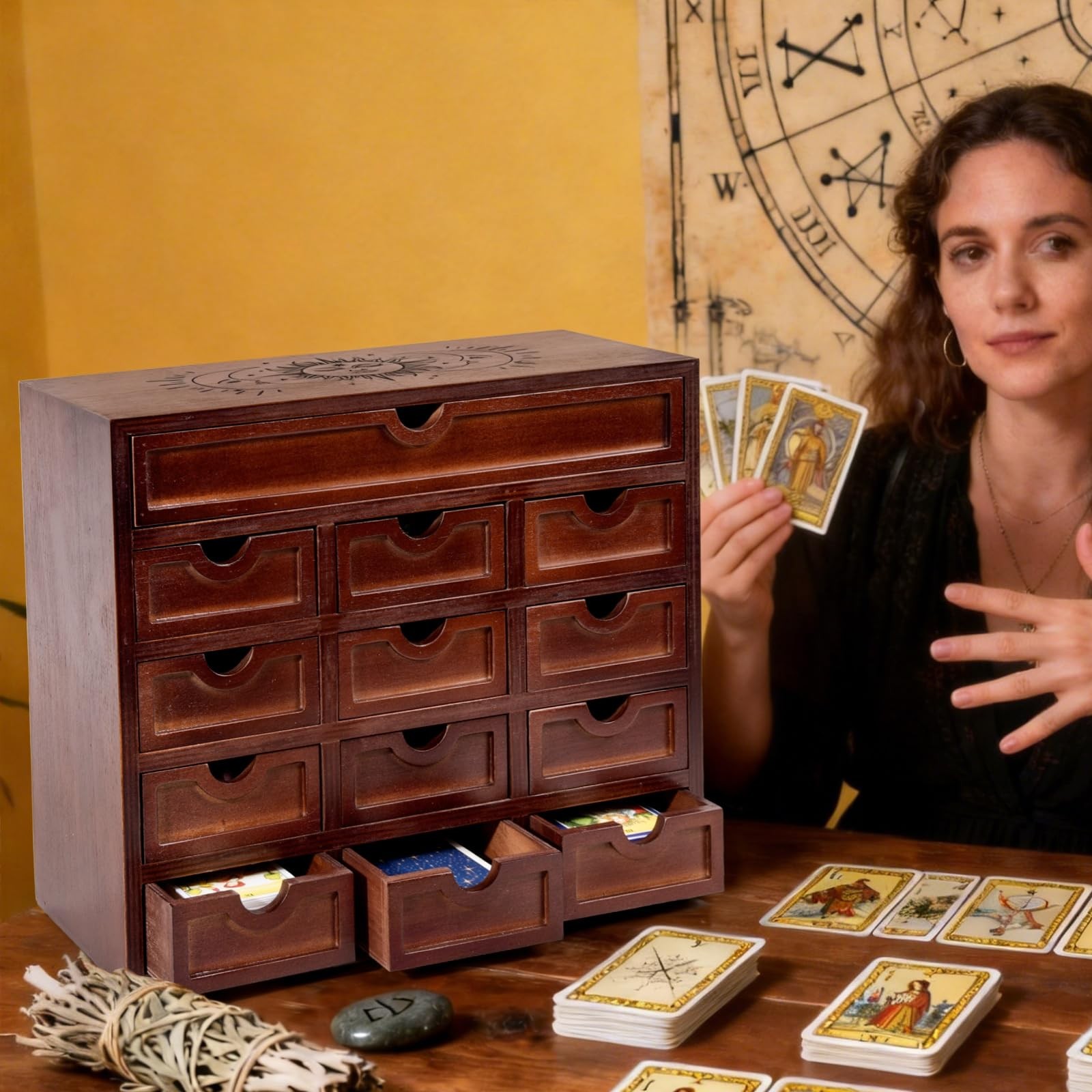 Large Wooden Tarot Card Holder Box – 13.4″ x 11.6″ x 6.4’’ Tarot Deck Storage…