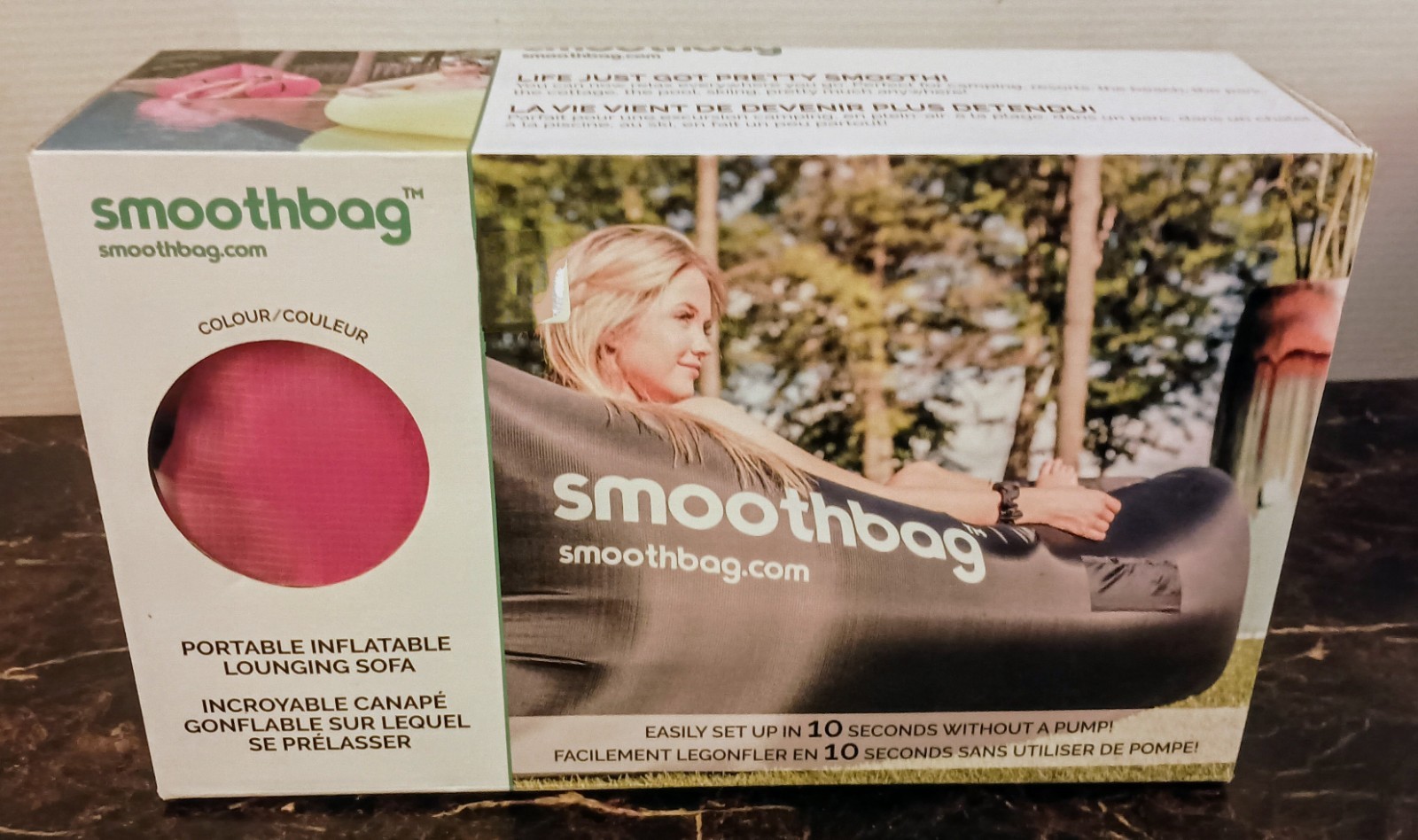 Smoothbag Portable Inflatable Lounger Sofa Chair * Pink / Carrier * NEW 450lbs