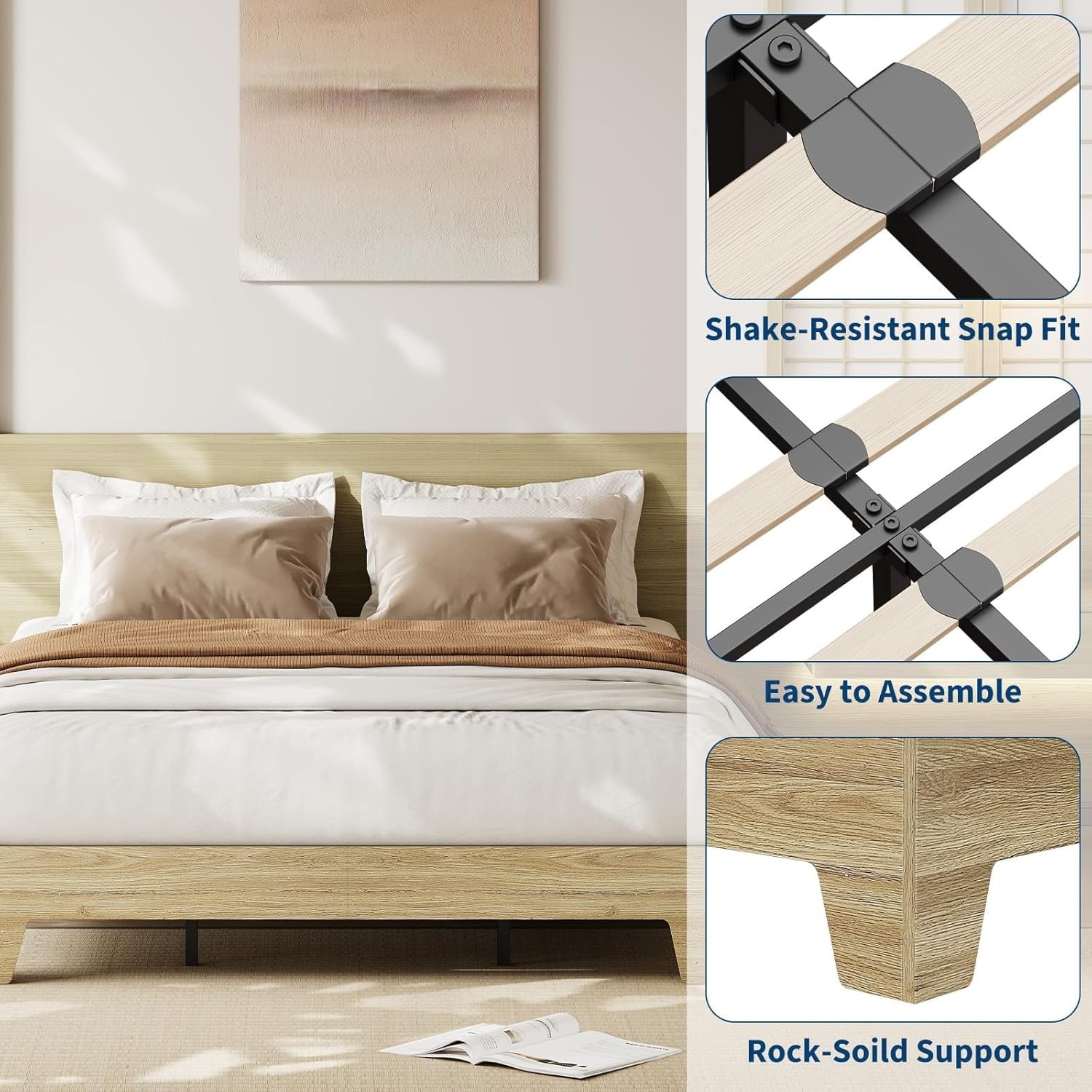 Queen Size Bed Frame Wood Platform Bed Frame Minimalist Bedroom Furniture