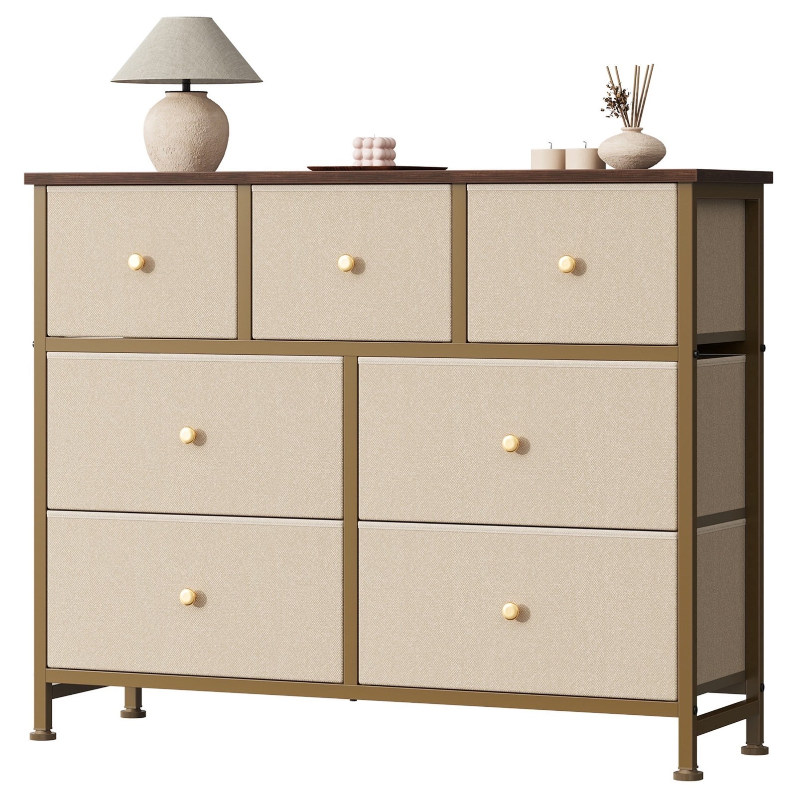 Khaki 7 Fabric Drawers Dresser for Bedroom Livingroom Storage Organizer Tower