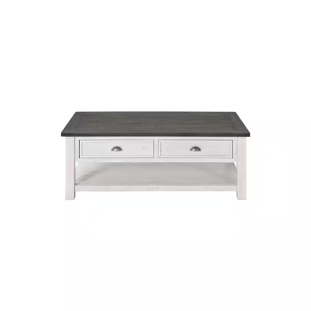 Monterey 50 In. White/Gray Rectangle Wood Top Coffee Table with Storage