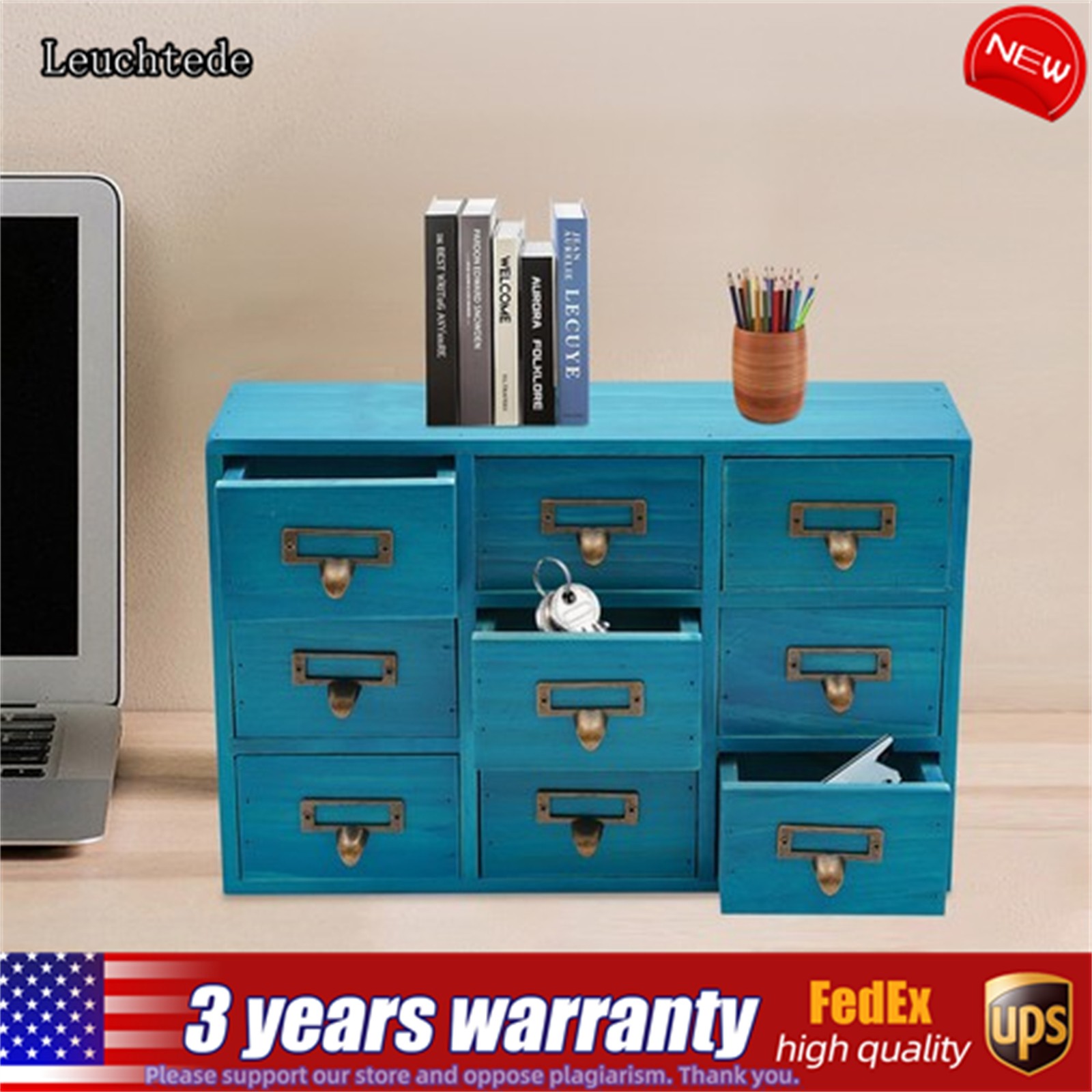 Wood And Metal 9-Drawer Storage Cabinet Tabletop Storage Cabinet Rustic Cabinet
