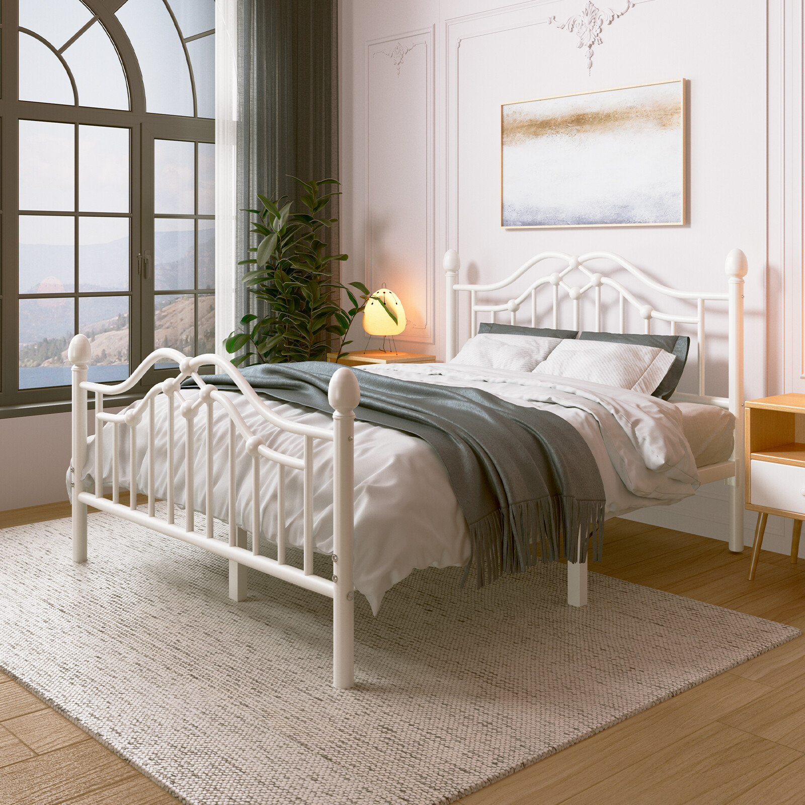 Metal Twin/Full/Queen Size Bed Frame with Headboard and Footboard,Black/White