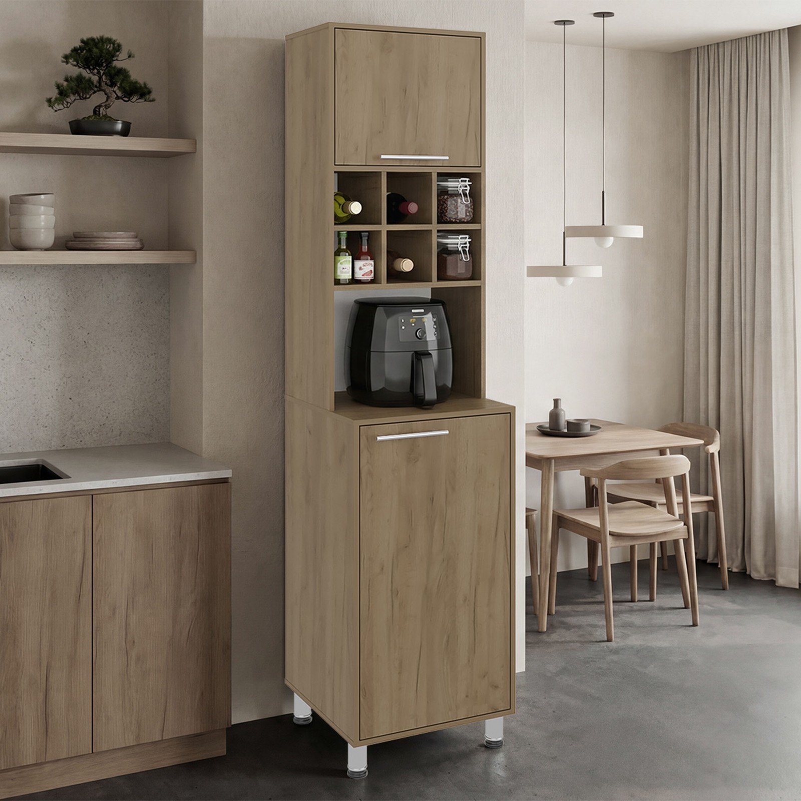 Double Door Kitchen Pantry Cabinet 80″ H 19.7″ W 19.6″ D 6 Cubbies 4 Shelves