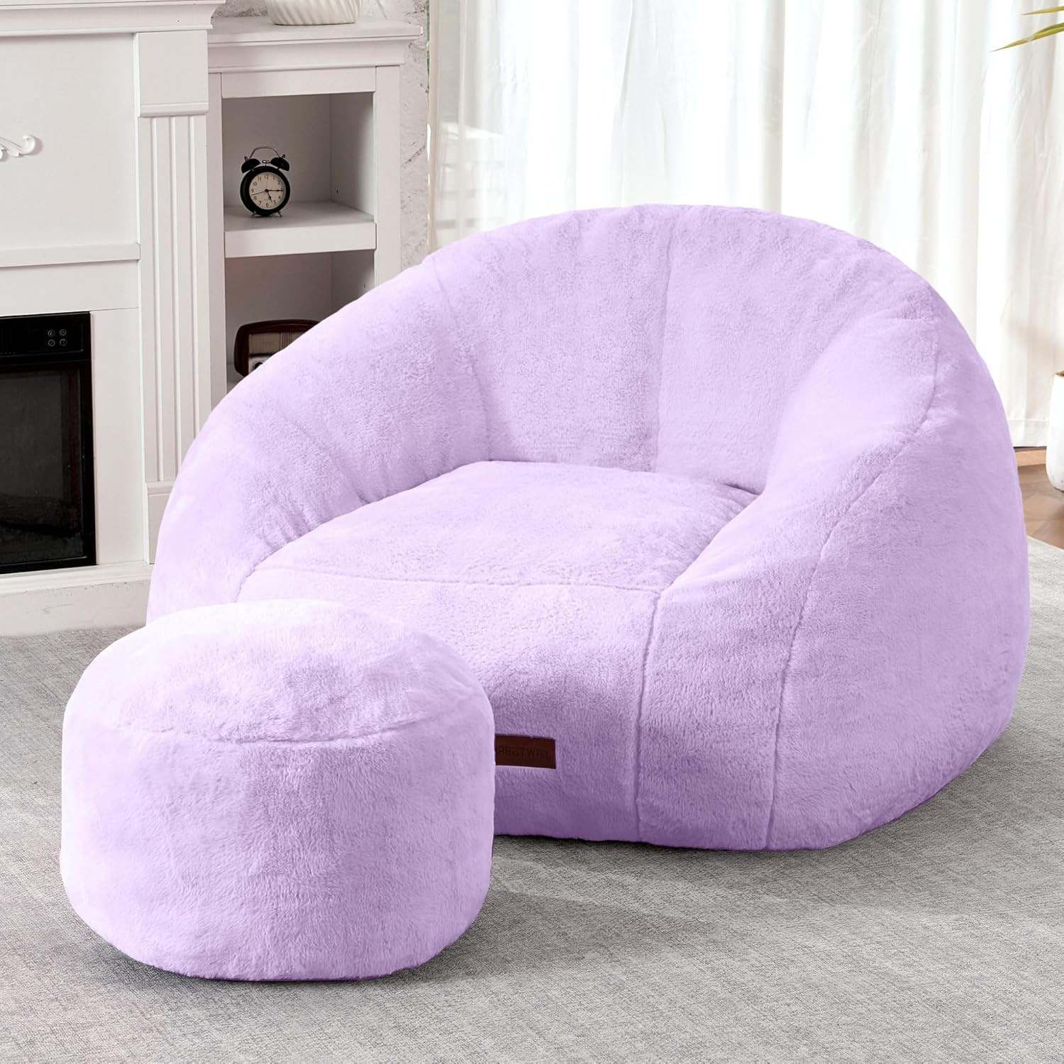 Bean Bag Chair, Giant Bean Bag Chairs for Adults with Ottoman, Comfy Faux Fur Sh