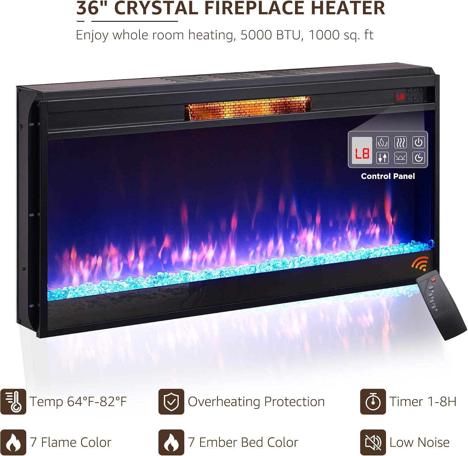 70″ Fireplace TV Stand With 36″ Electric Fireplace Wood Design For Living Room