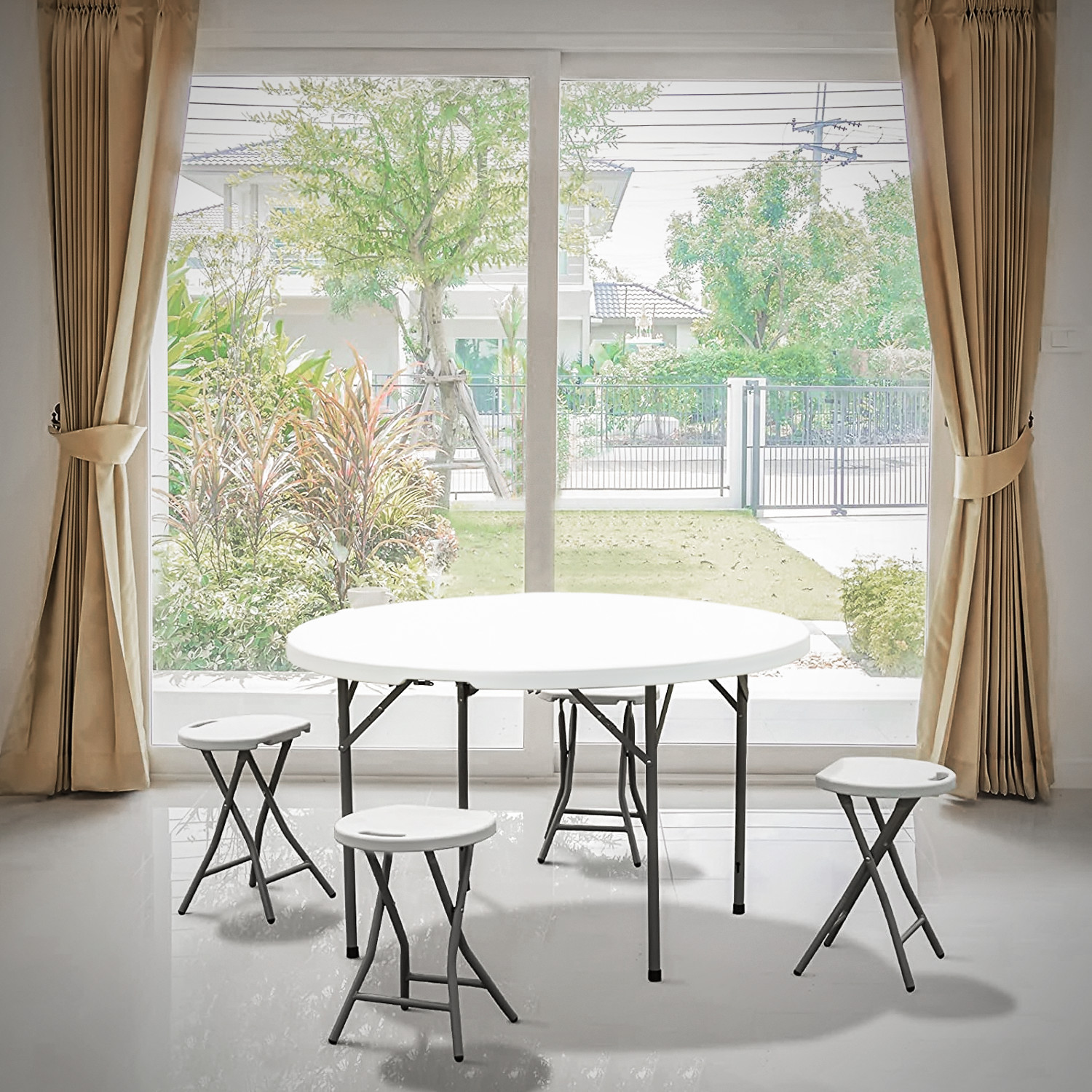 5 Pack White[4 FT FOLDABLE ROUND TABLE]Home Party Gathering Portable Dining Desk
