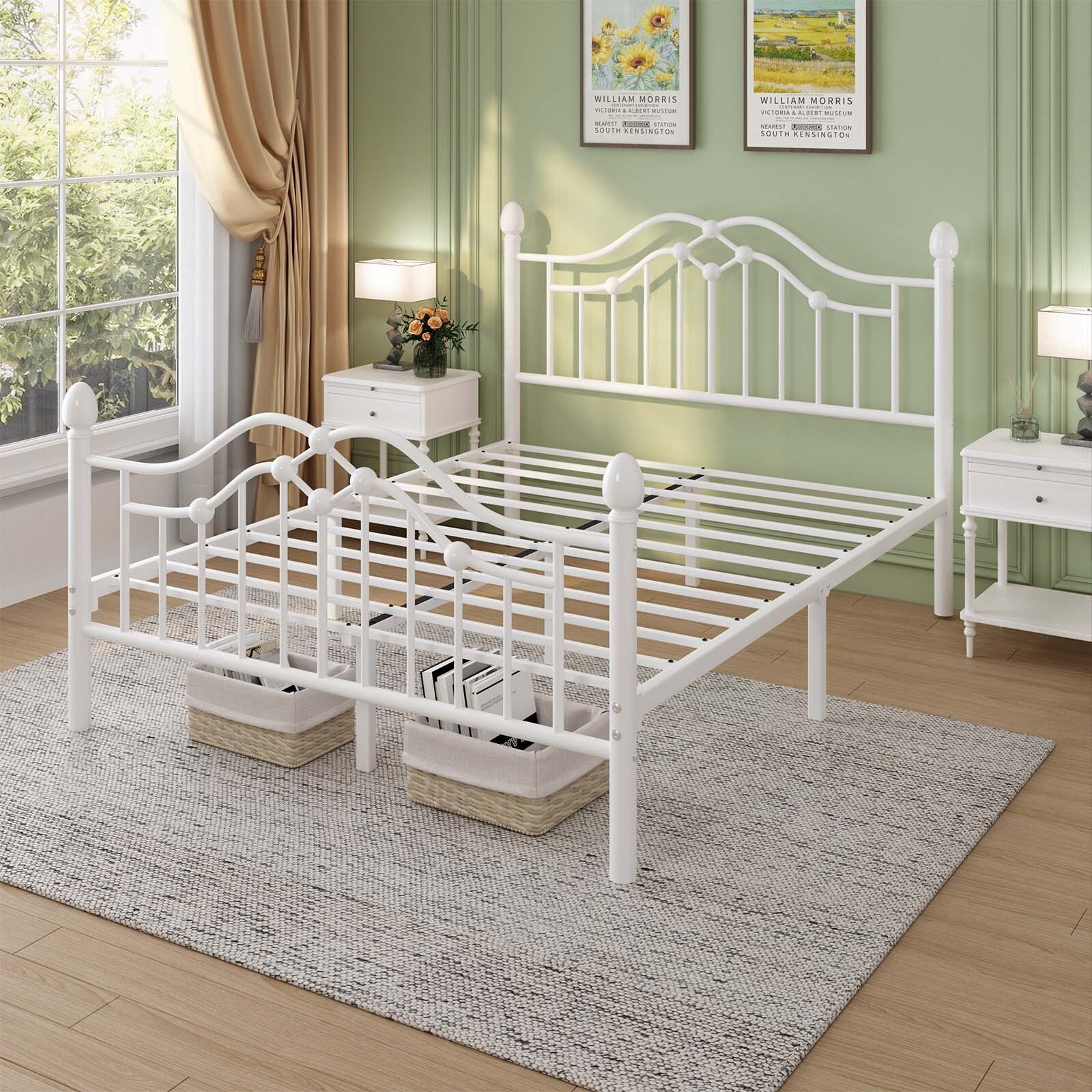 Twin/Full/Queen Metal Platform Bed Frame with Victorian Headboard and Footboard