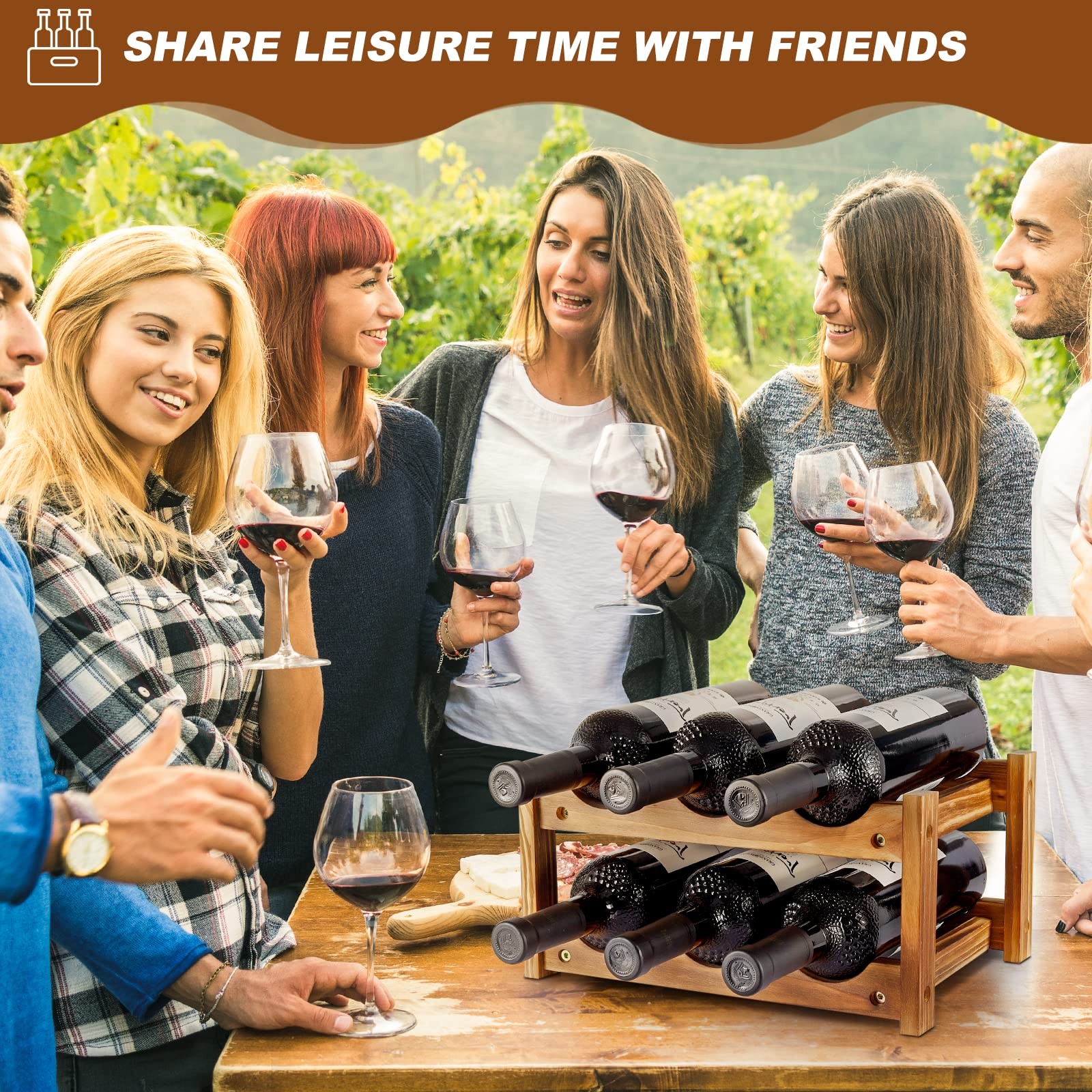 Niep Wine Rack 6 Bottle 2-Tier Wood 13.4 inches x 8.7 6.5, 2-tiers