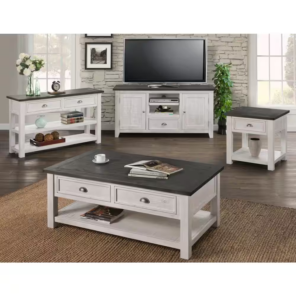 Monterey 50 In. White/Gray Rectangle Wood Top Coffee Table with Storage