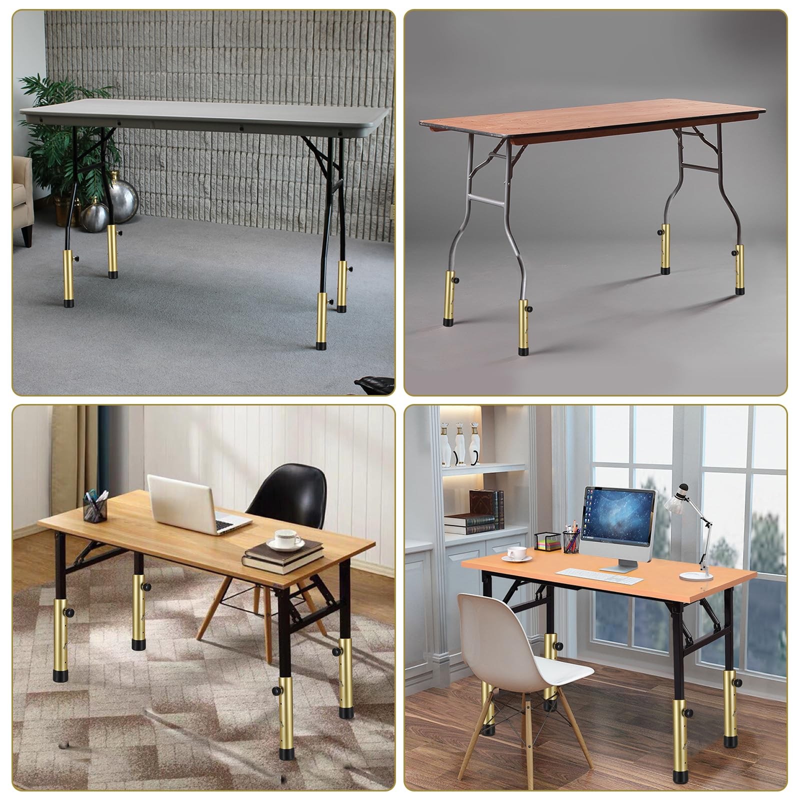 4 Pack Table Leg Extenders for Folding Tables, Adjustable Height Extensions f…