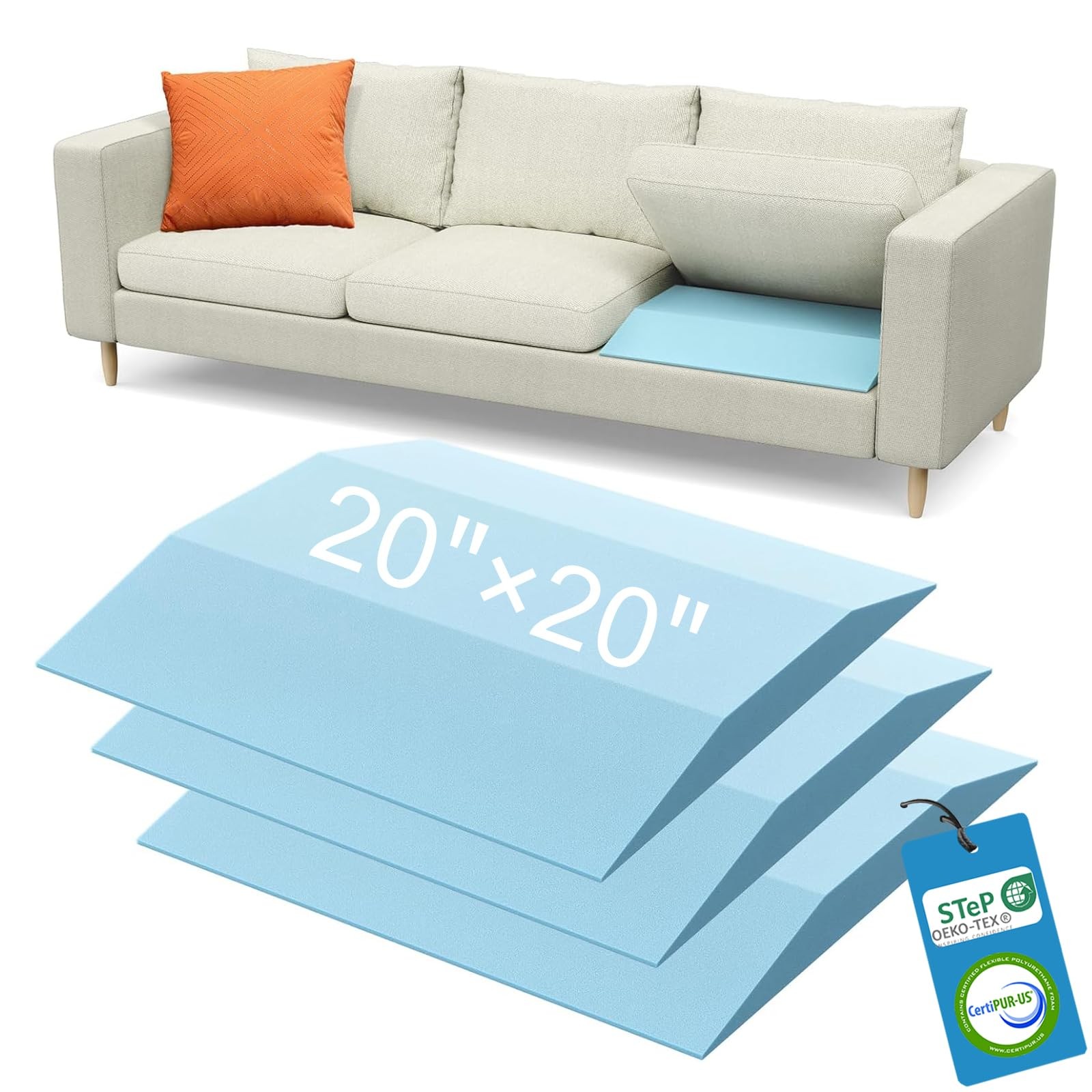 Couch Cushion Support for Sagging Seat – 20″ x 20″ High-Density Trapezoid 40D…