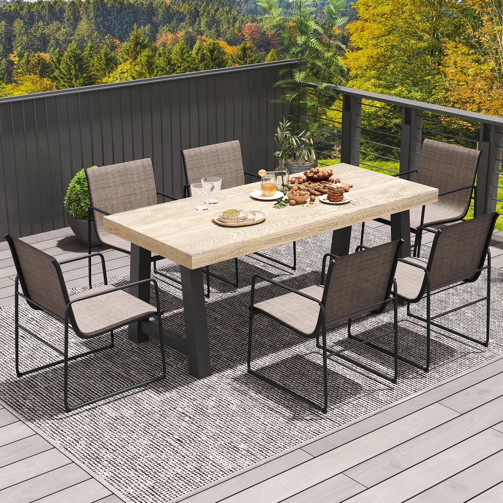 2 PCS Outdoor Dining Chairs Patio Furniture Chair w/ Breathable Seat & Backrest