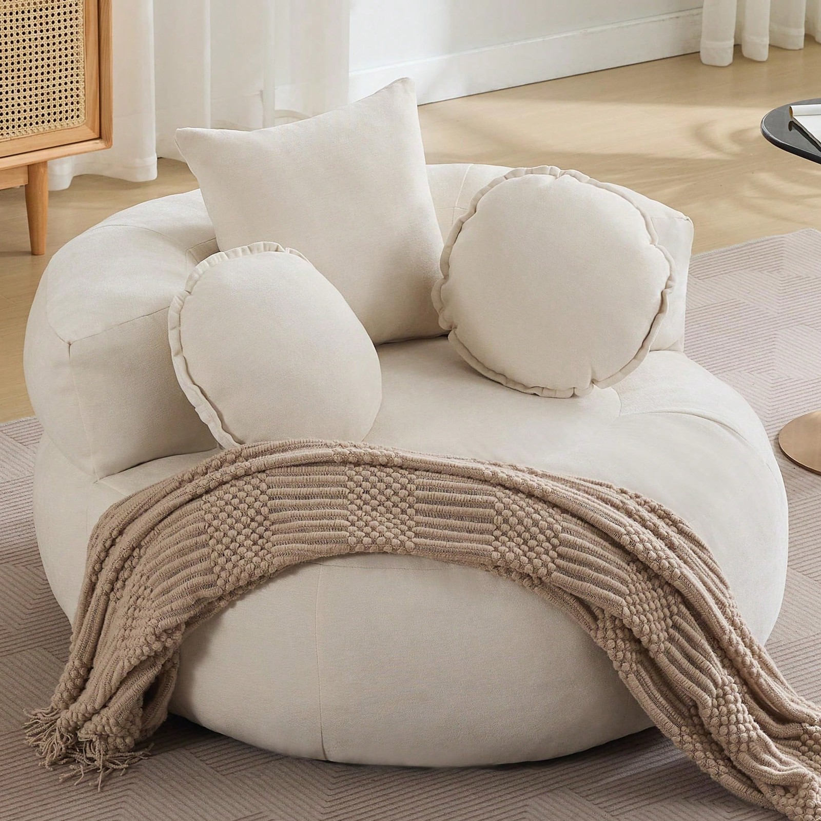 Round Oversized Floor Sofa Chair Chenille Compressed Circle Chaise Lounge Couch