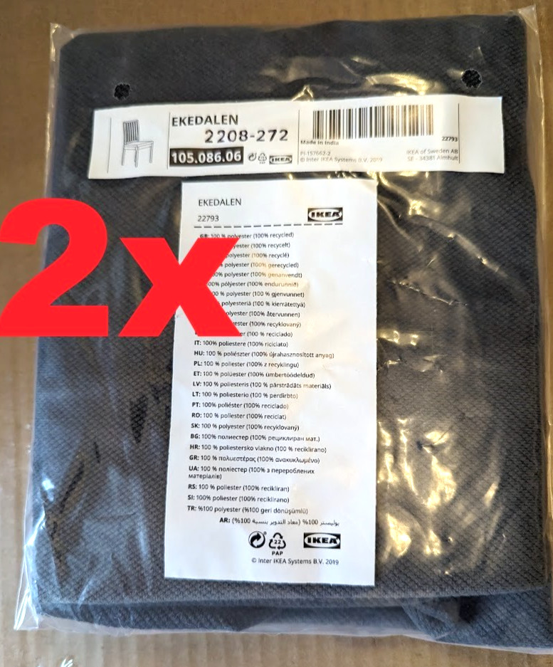 2x Ikea EKEDALEN Chair Cover Slipcover HAKEBO DARK GRAY 105.086.06 NEW Sealed!