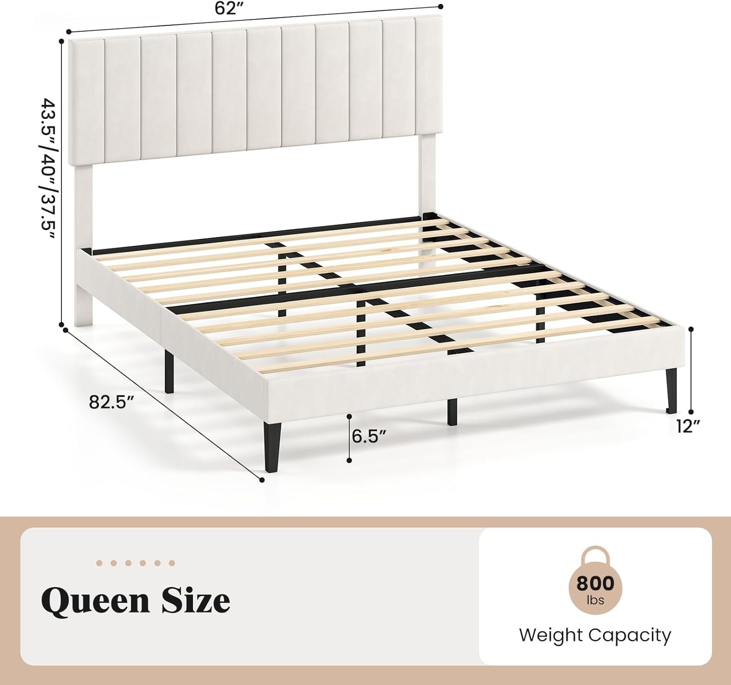 Base De Cama Queen Beige Con Cabecera De Madera Moderna Plataforma En Oferta New