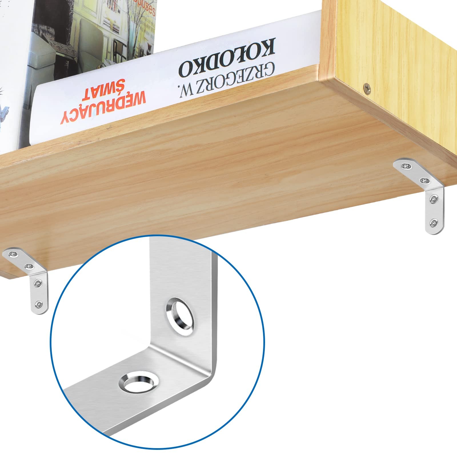 16 Pcs Stainless Steel L Bracket Corner Brace Sets 90 Degree for Wood Shelves