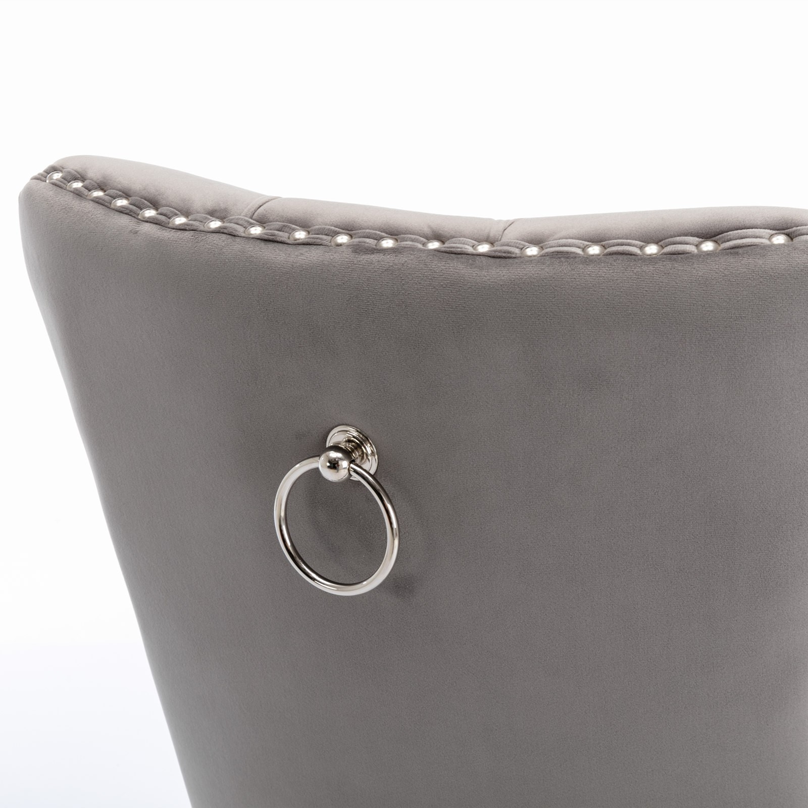 1PC Gray Velvet Upholstered Dining Chairs Wing-back W/Gold Stainless Steel Legs