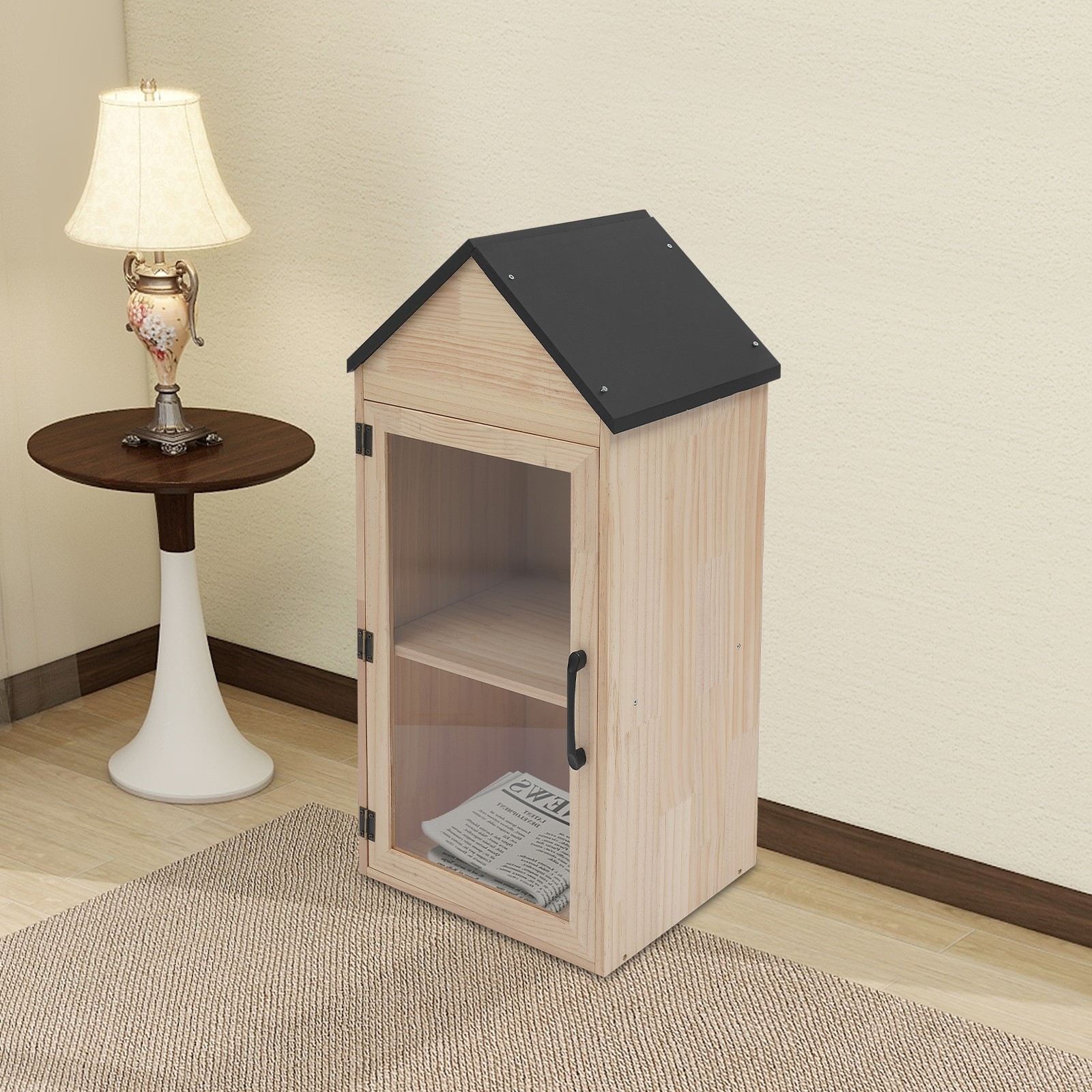 2-Tier Books Storage Box Little Library Cabinet Newspapers Organizer for Schools