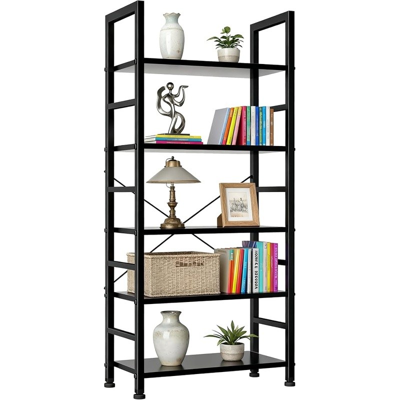 Sturdy Industrial Bookshelf Metal Frame Open Shelf Etagere Books Decor Storage