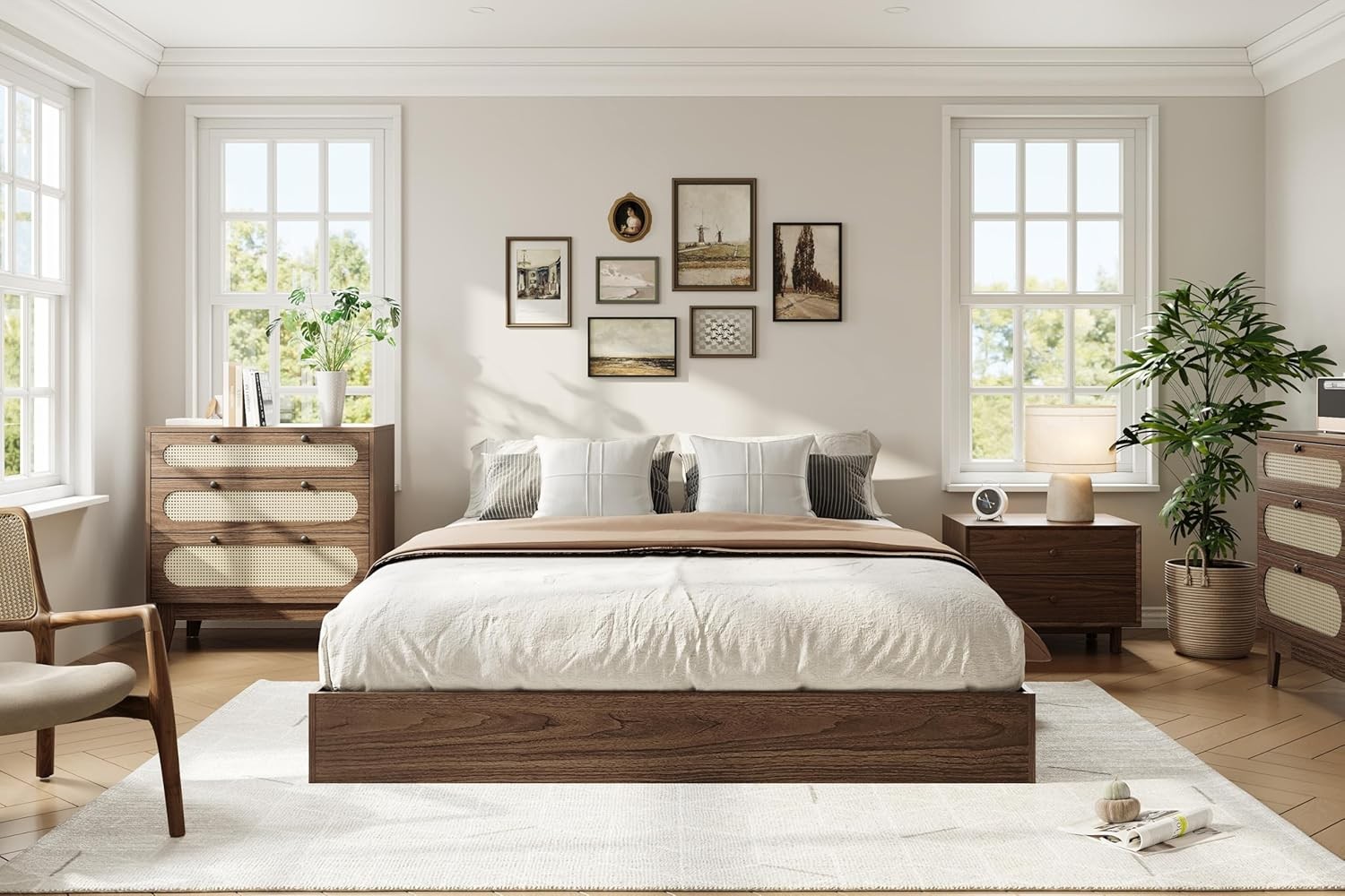 California King Size Bed Frame, Wood Platform Bed with Sturdy Wooden Slats