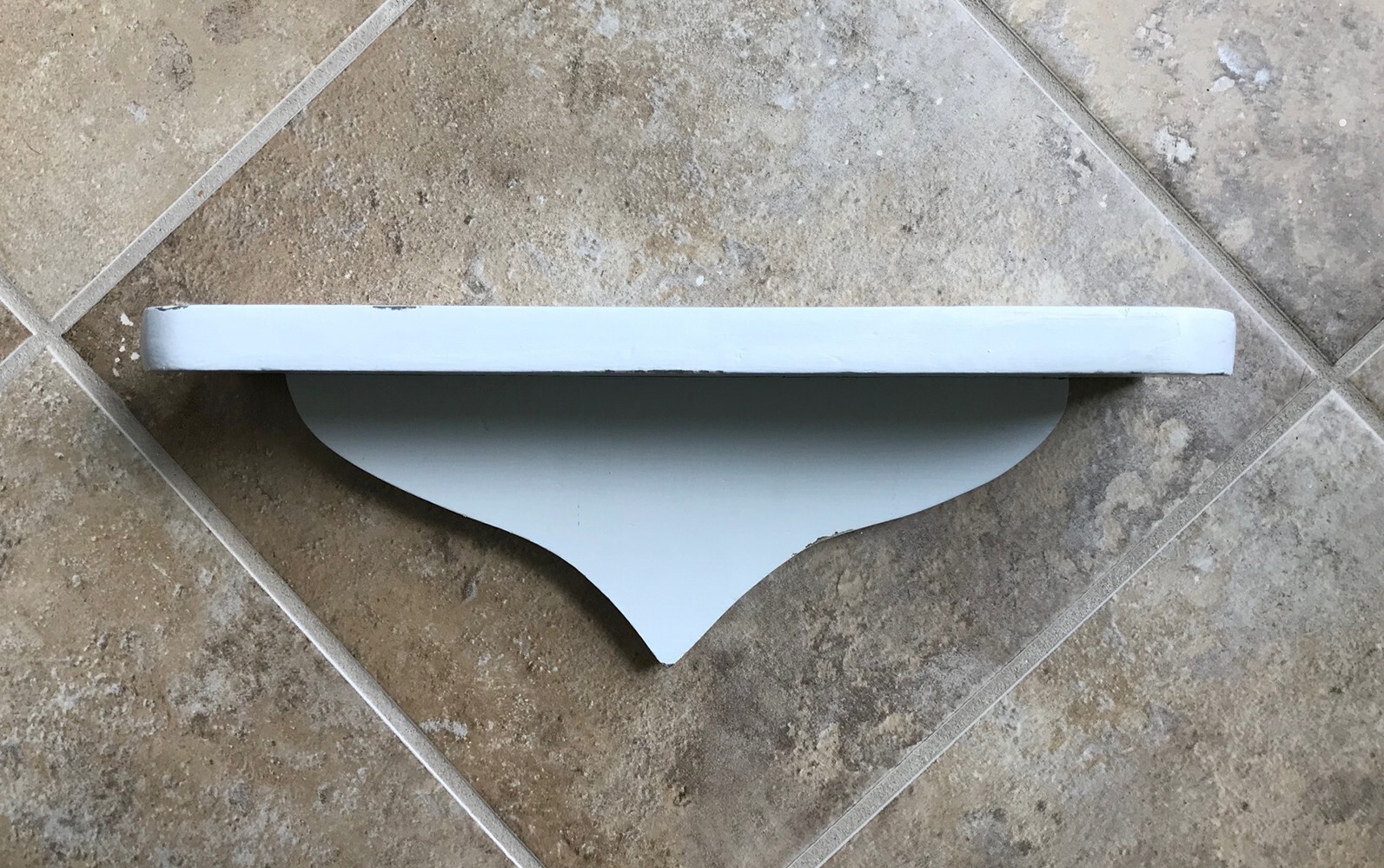 Vintage Hand Crafted Wood White Painted Rustic Slightly Shabby Shelf 13.25″