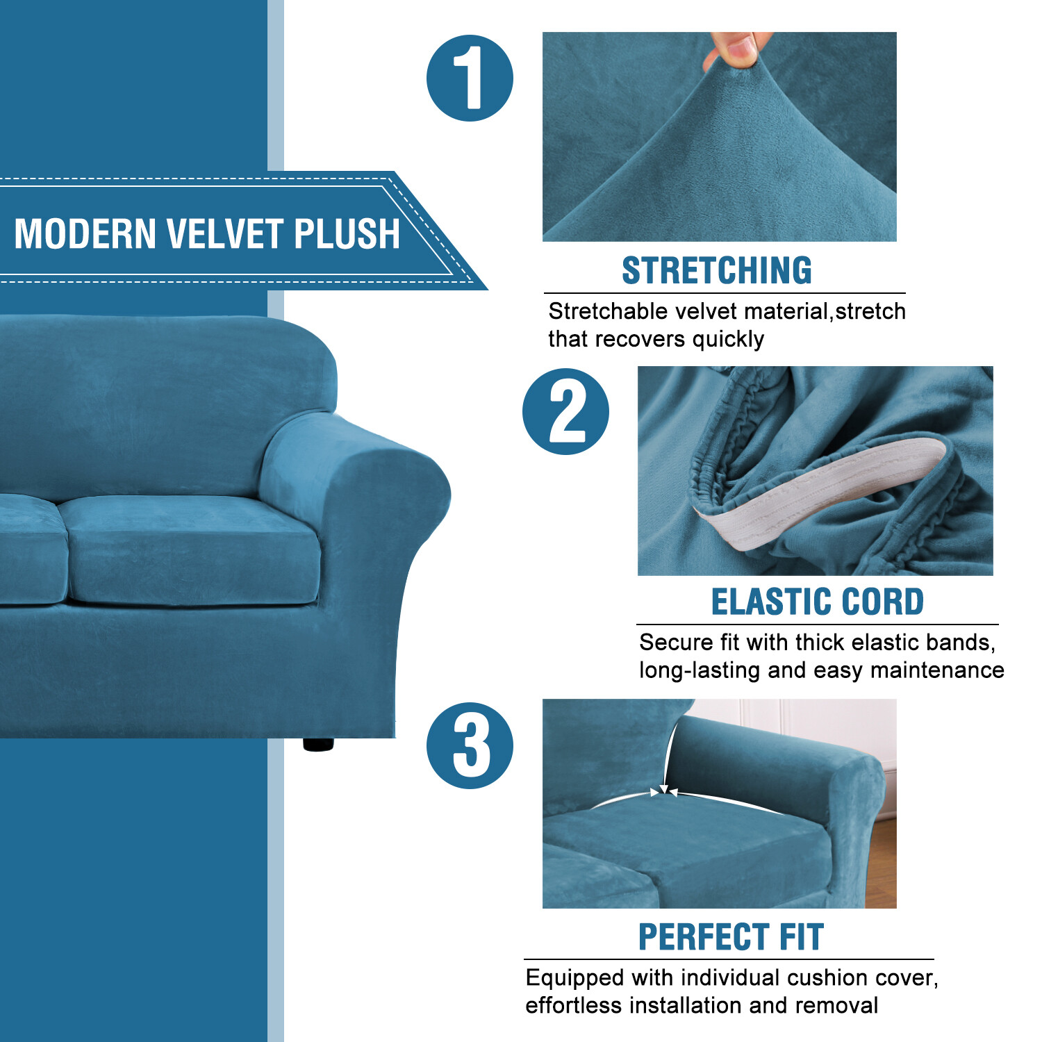 Stretch Velvet Sofa Covers Couch Chair Slipcover Protector with Cushion Cover