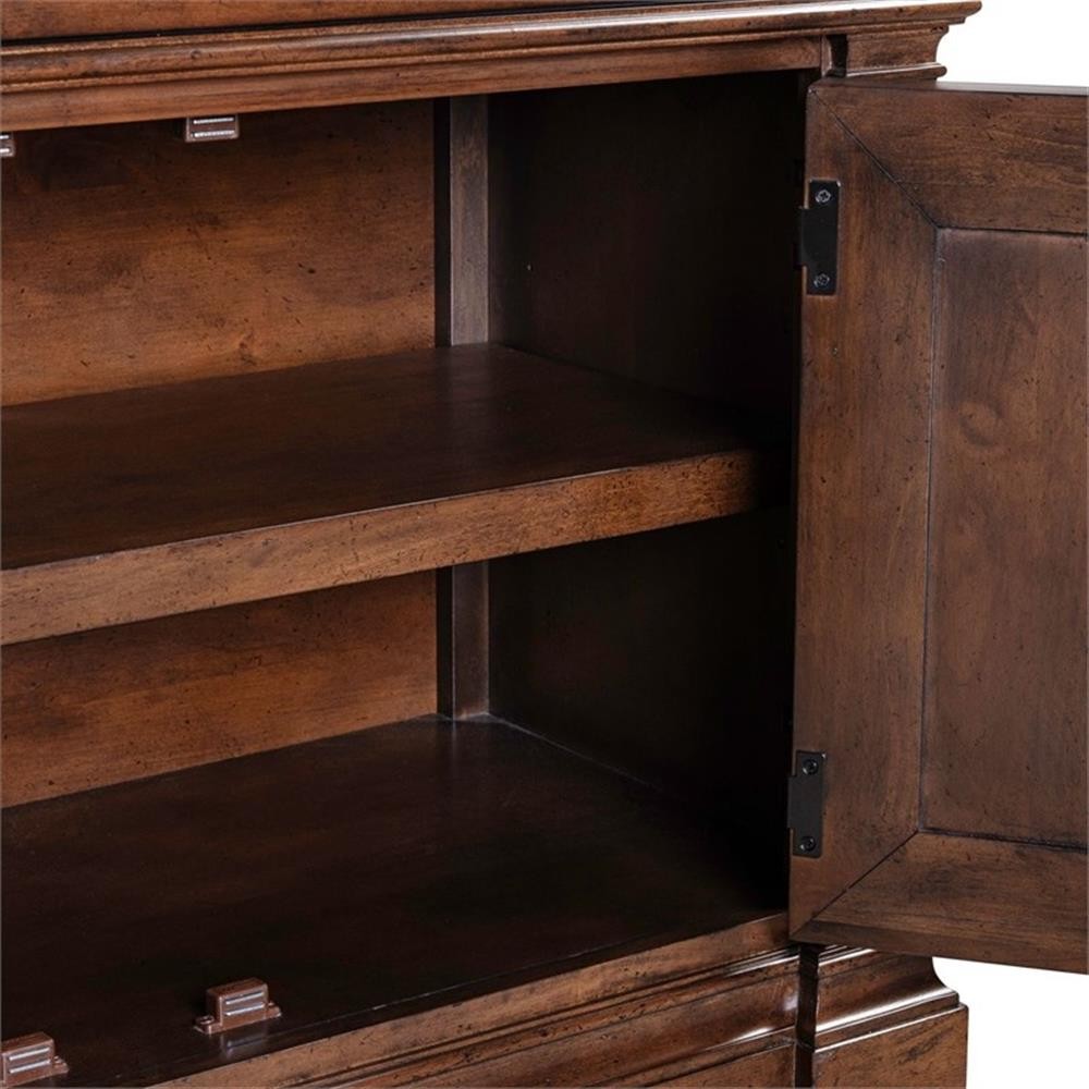 Pemberly Row 74 Inch TV Console with Alder Doors and Wire Management in Cherry