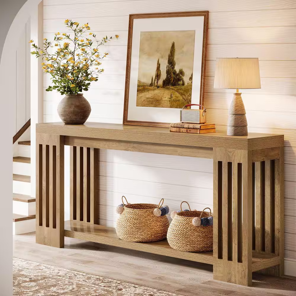 Turrella 70.9 In. Light Brown Entryway Table, Rectangle Wood Console Tables with
