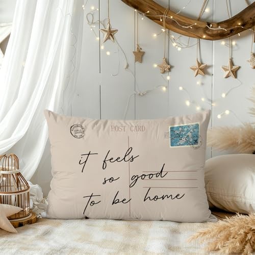 LiTiu Vintage Postcard Decor Pillow Covers，It Feels So Good to Be Home Decor