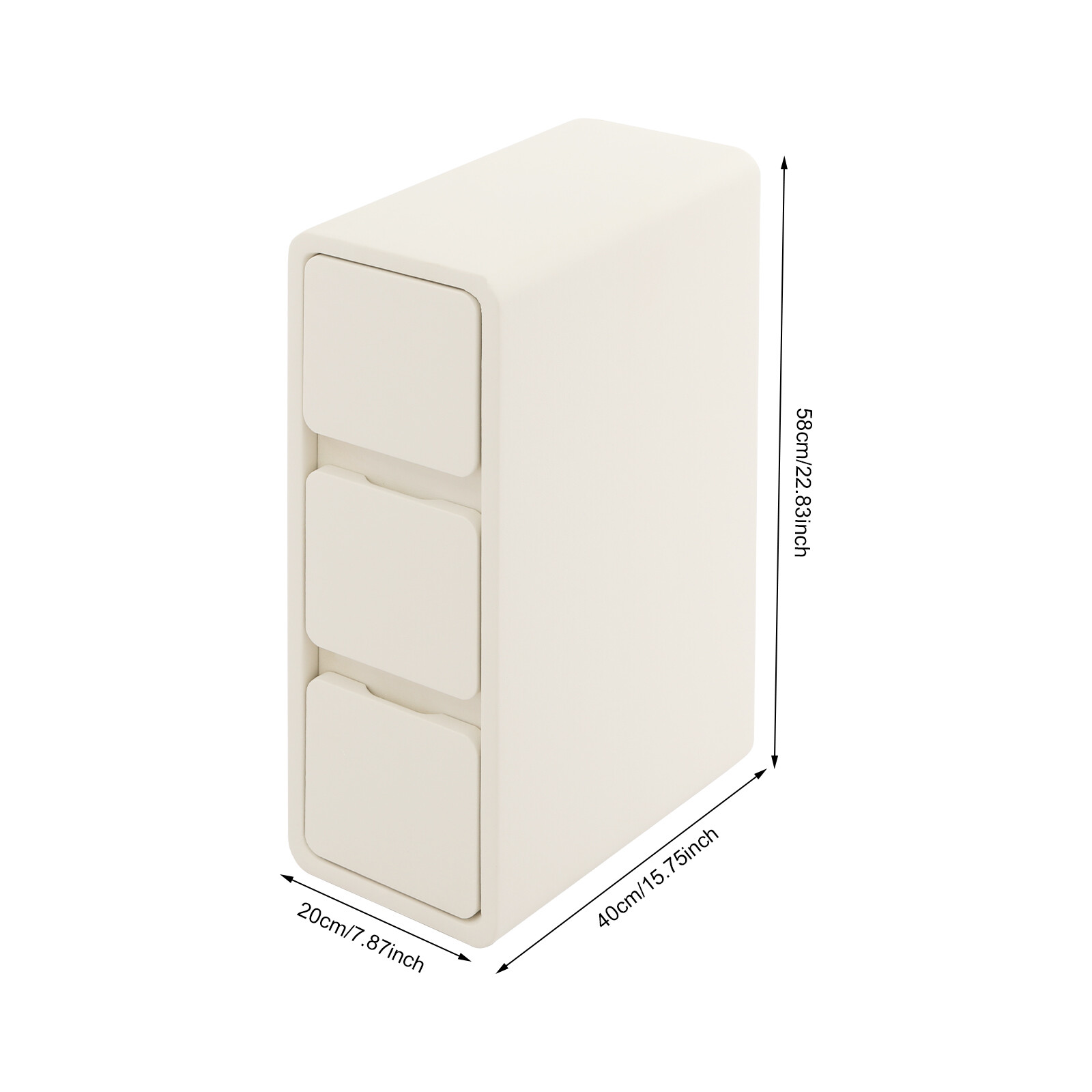 Bedside Cabinet With 3 Drawers,40*20*58 Cm Narrow Nightstand For Bedroom